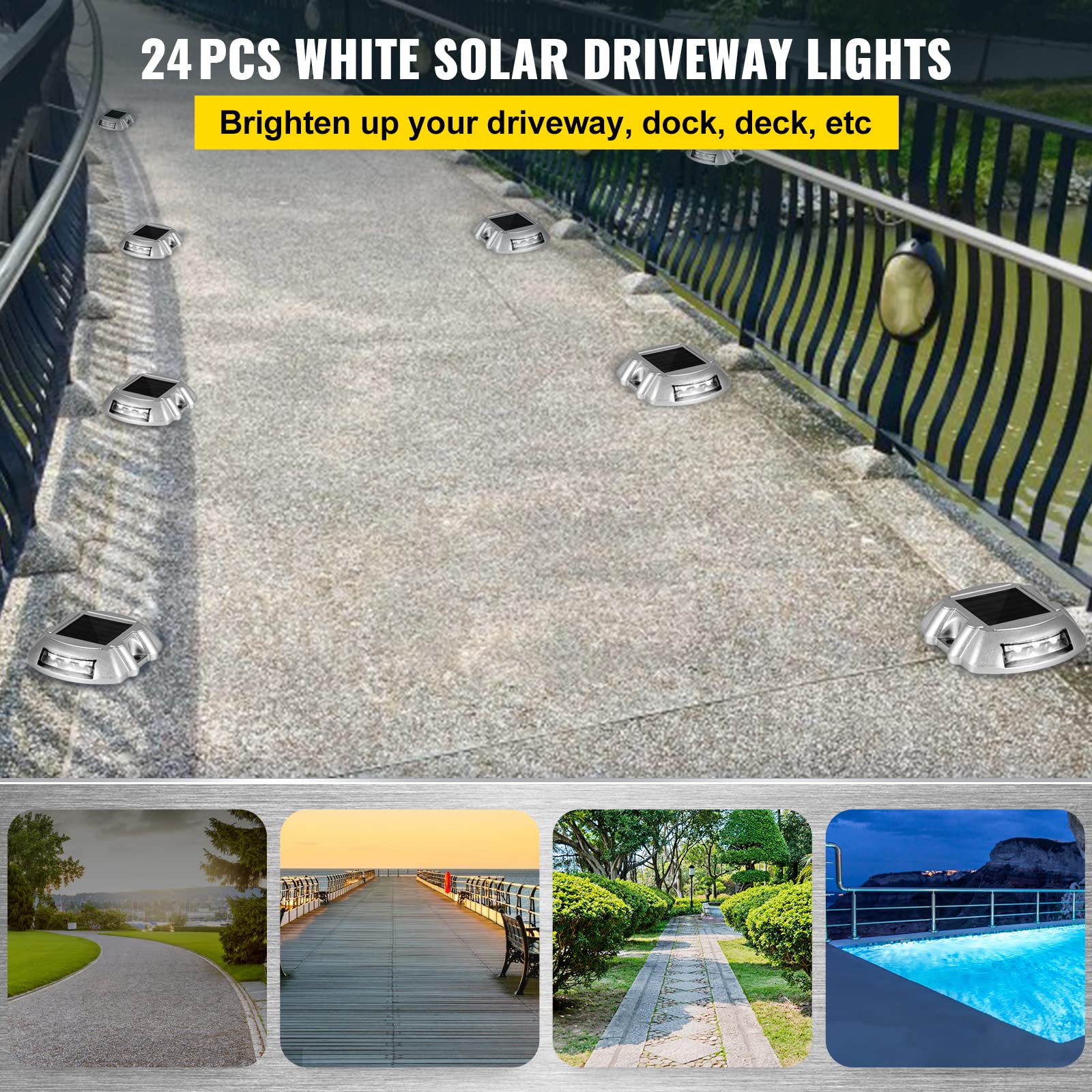 Happybuy 24-Pack Solar Driveway Lights - Bright White LED Outdoor Path Lights with Screw Mount, Waterproof Wireless Solar Deck Lights for Garden, Walkway, Sidewalk & Steps | Perfect for Nighttime Safety & Landscape Lighting