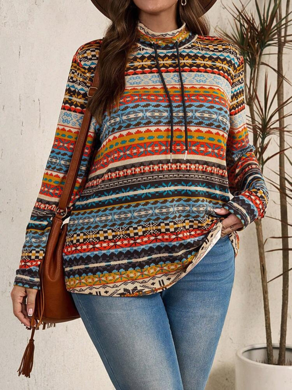Plus Size Drawstring Long Sleeve Boho Top for Women - Flowy Casual Blouse for Everyday Wear, Date Night & Vacation Outfits