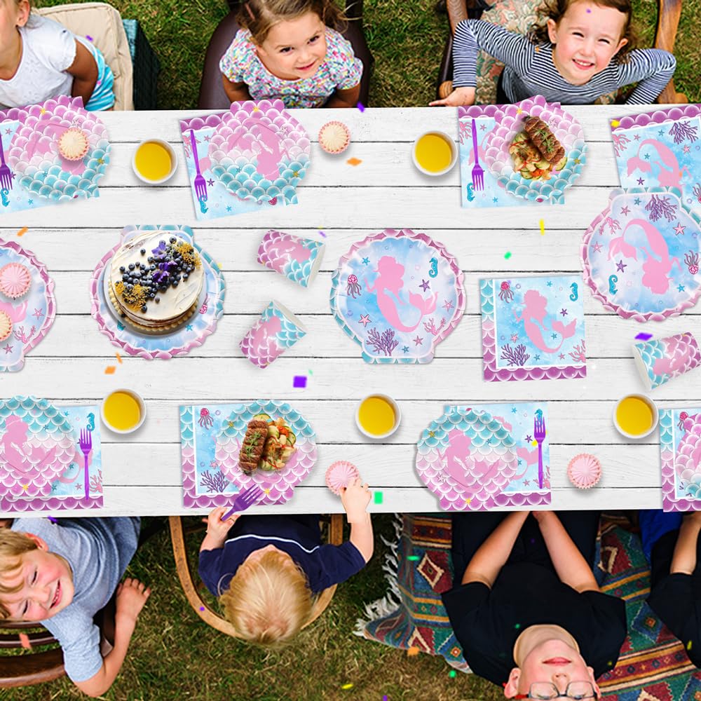 120-Piece Mermaid Party Supplies Set - Ocean Themed Birthday Plates, Napkins, Cups & Tableware for Girls | Baby Shower & Mermaid Birthday Party Decor | Serves 24 Guests | Perfect for Underwater-Themed Celebrations, Pool Parties & Kids' Events