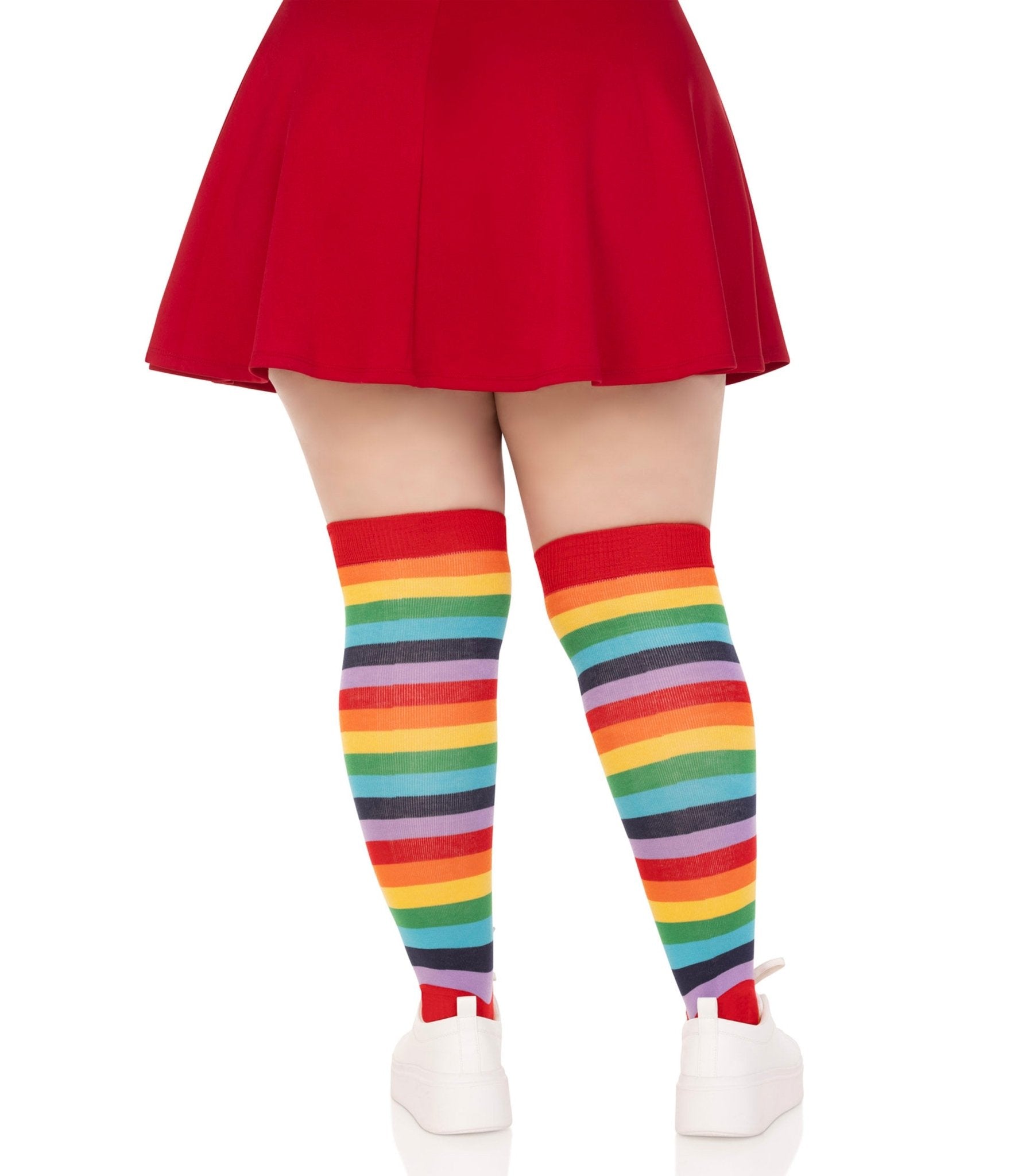 Leg Avenue Plus Size Rainbow Striped Thigh High Socks for Women - Colorful Knee High Stockings for Cosplay, Costume & Everyday Fashion