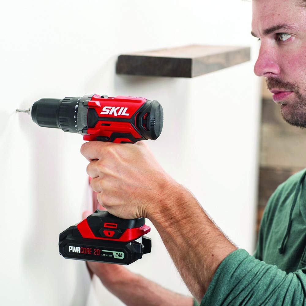 SKIL 20V Cordless 4-Tool Combo Kit - Drill Driver, Impact Driver, Reciprocating Saw & LED Work Light with 2x 2.0Ah Batteries & Charger (CB739601, White) - Perfect for DIY Home Improvement, Construction Projects & Professional Contractors