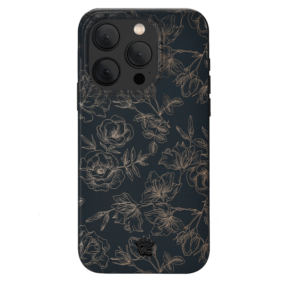 Elegant Floral Rose Gold Chrome iPhone Case - Stylish Protective Cover for iPhone 13/12/11/X - Perfect for Everyday Use, Office & Special Occasions