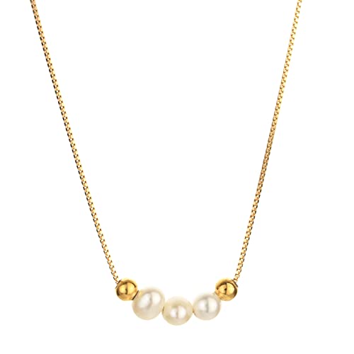 Yellow gold chain+White Pearl