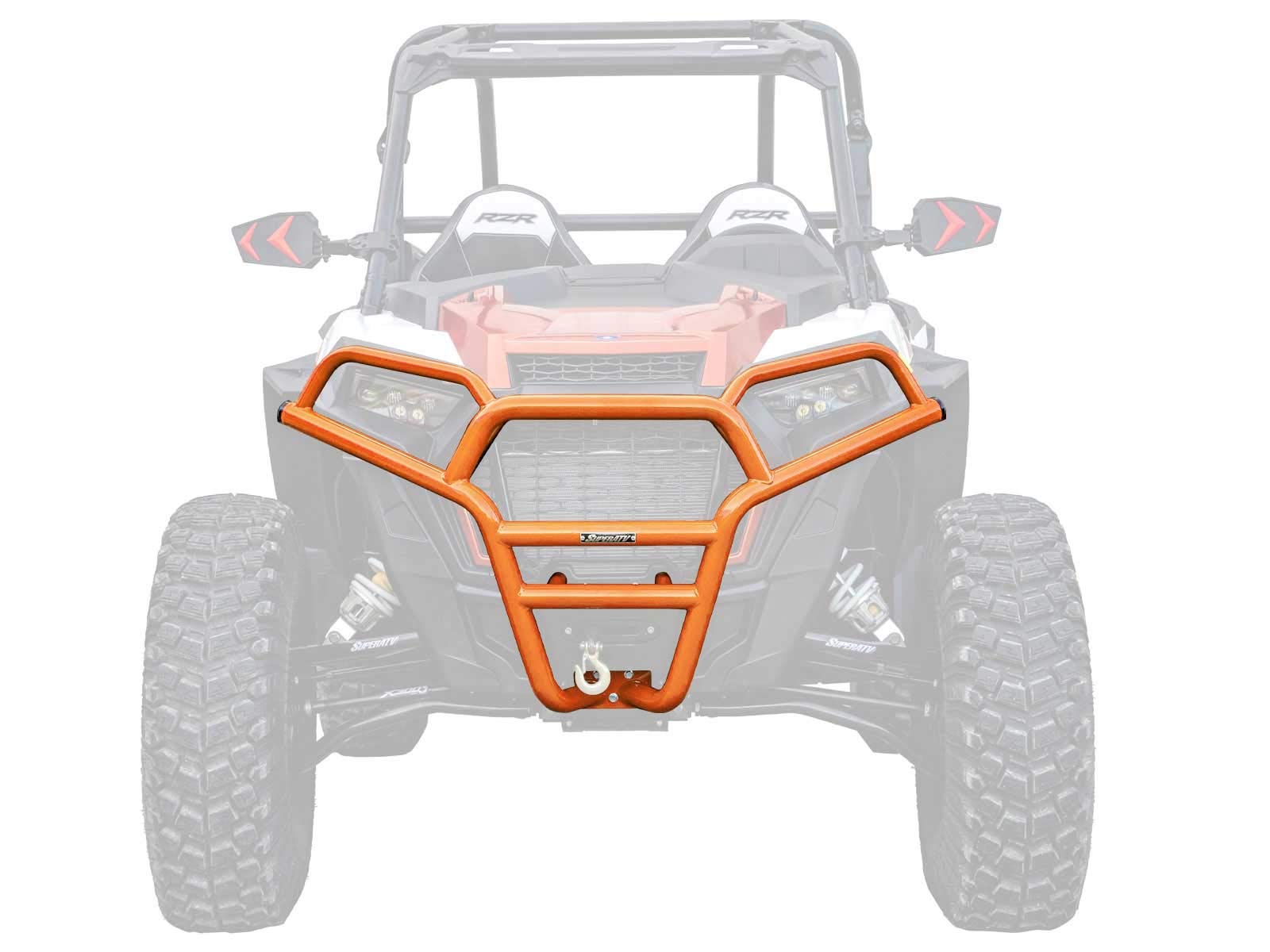 Heavy Duty Steel Front Bumper for Polaris RZR 900 | Orange CNC Machined End Caps | Full Front End Protection | Easy Bolt-On Installation | Perfect for Off-Roading & Trail Riding