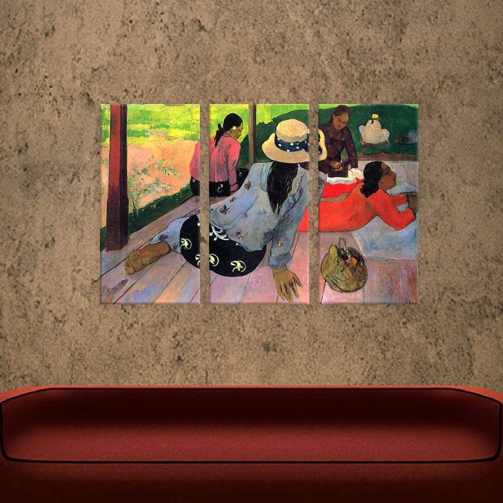 Paul Gauguin The Midday Nap Siesta Triptych Art Print - 3 Panel Canvas Wall Decor (42x28 inches / 107x71cm) - Fine Art Photo Paper Poster Rolled - Modern Home Decor for Living Room, Bedroom & Bathroom