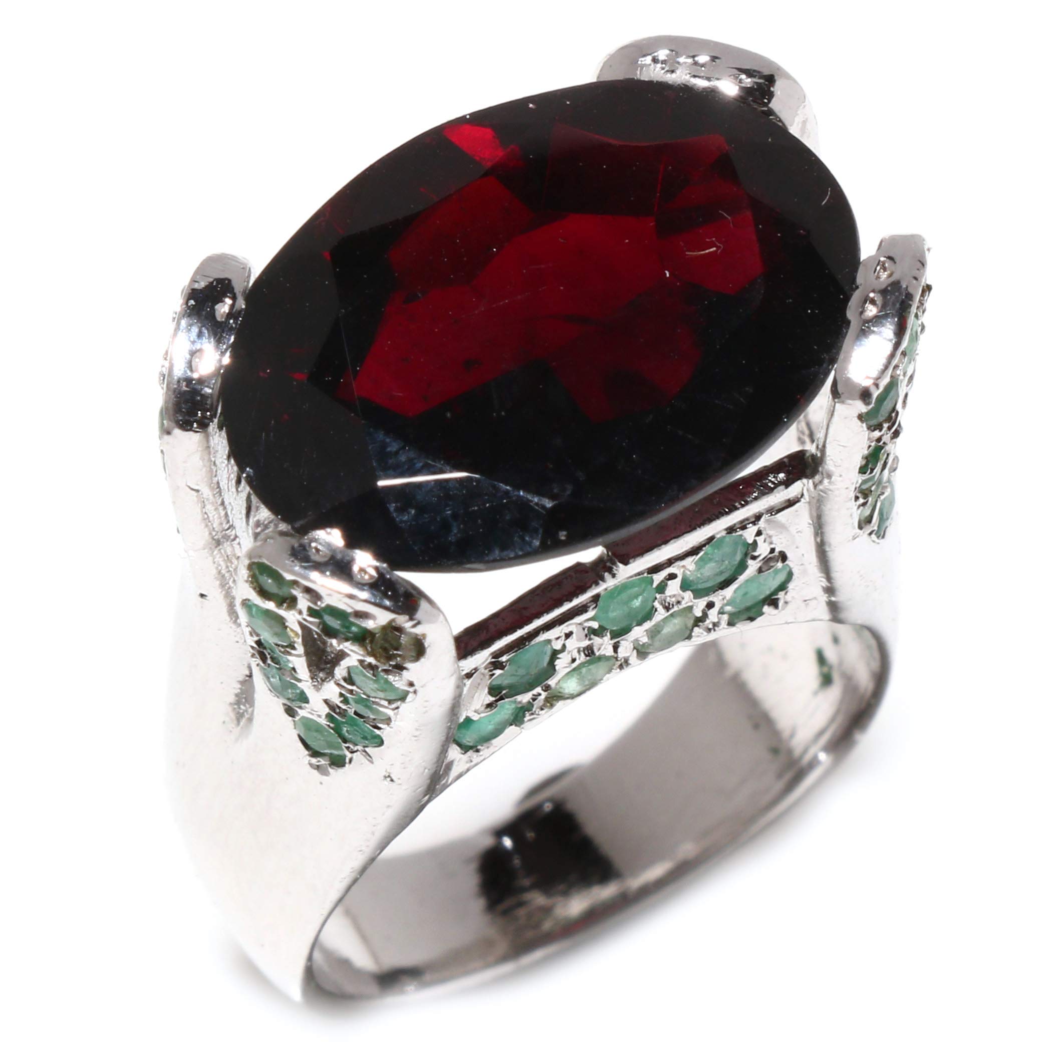 Authentic 925 Sterling Silver Garnet & Emerald Gemstone Ring for Women | Handmade Artisan Jewelry | Perfect for Wedding, Engagement & Party | Elegant Fashion Accessory Gift
