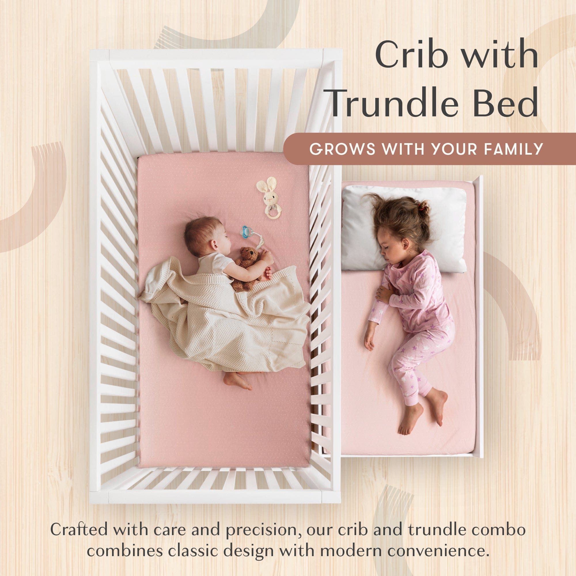Hush Crib with Trundle - Gold Handle Baby Bed for Nursery, Toddler & Guest Room - Perfect for Small Spaces & Sleepovers