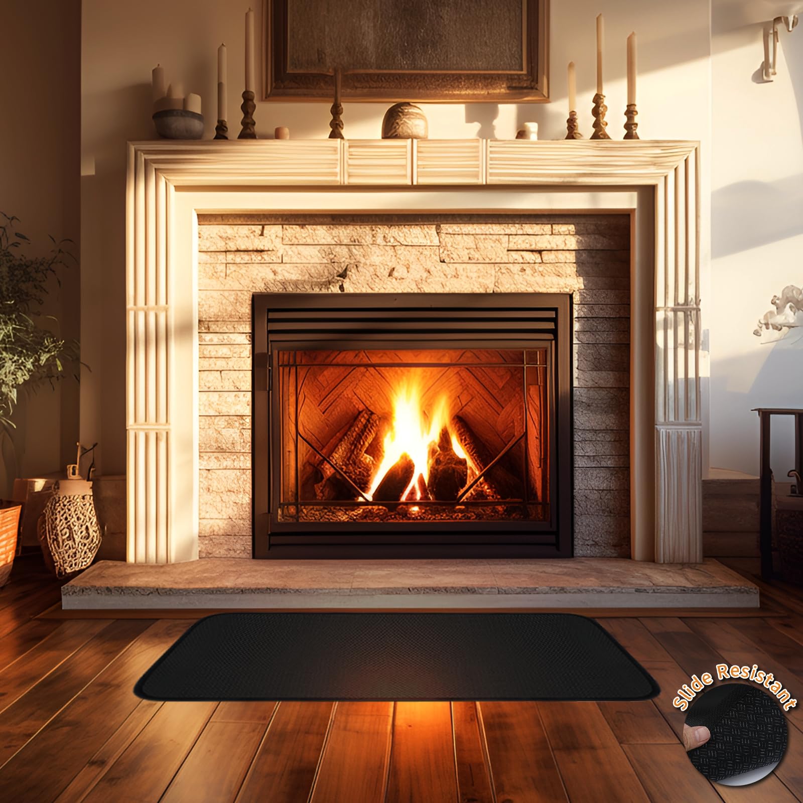 24x48 Inch Fireproof Hearth Pad for Wood Stove & Fireplace - Fire Resistant Floor Protector Mat for Firewood & Pellet Stoves - Safeguards Hardwood Floors & Decks from Heat & Sparks - Perfect for Living Rooms, Patios & Cabin Heating Areas