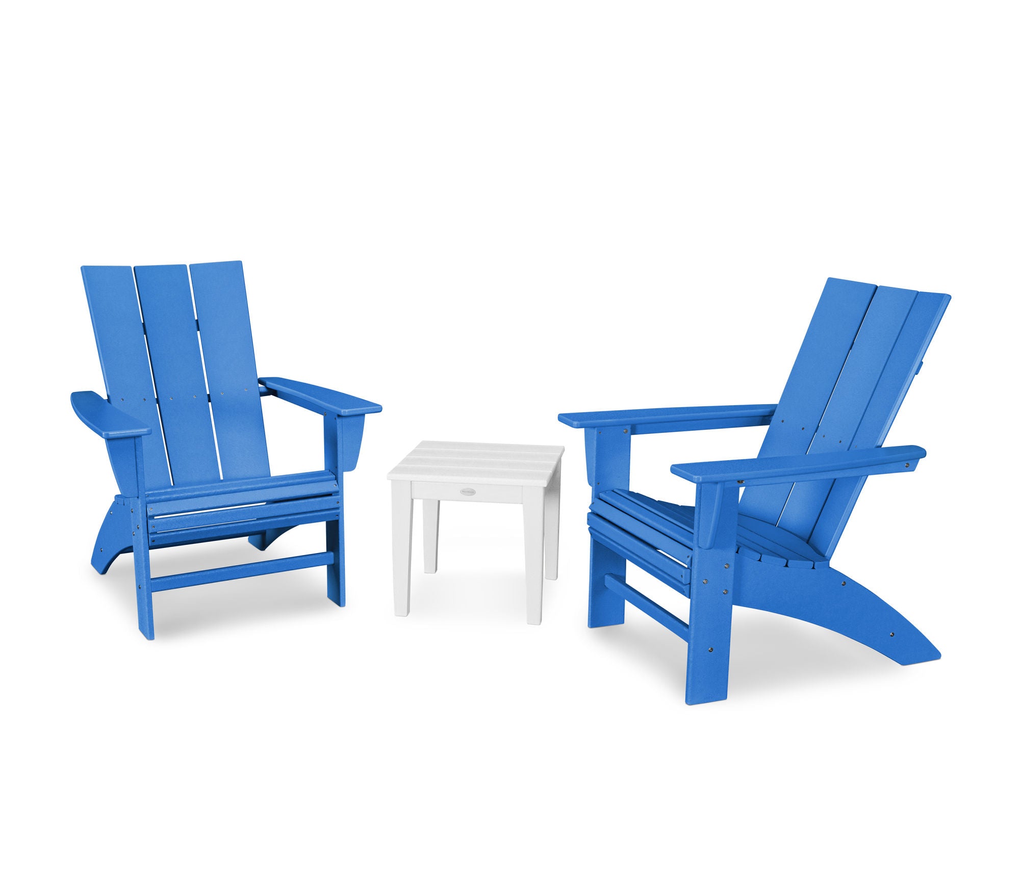 POLYWOOD Modern 3-Piece Curveback Adirondack Outdoor Patio Set - Durable All-Weather Furniture for Garden, Poolside & Backyard Relaxation