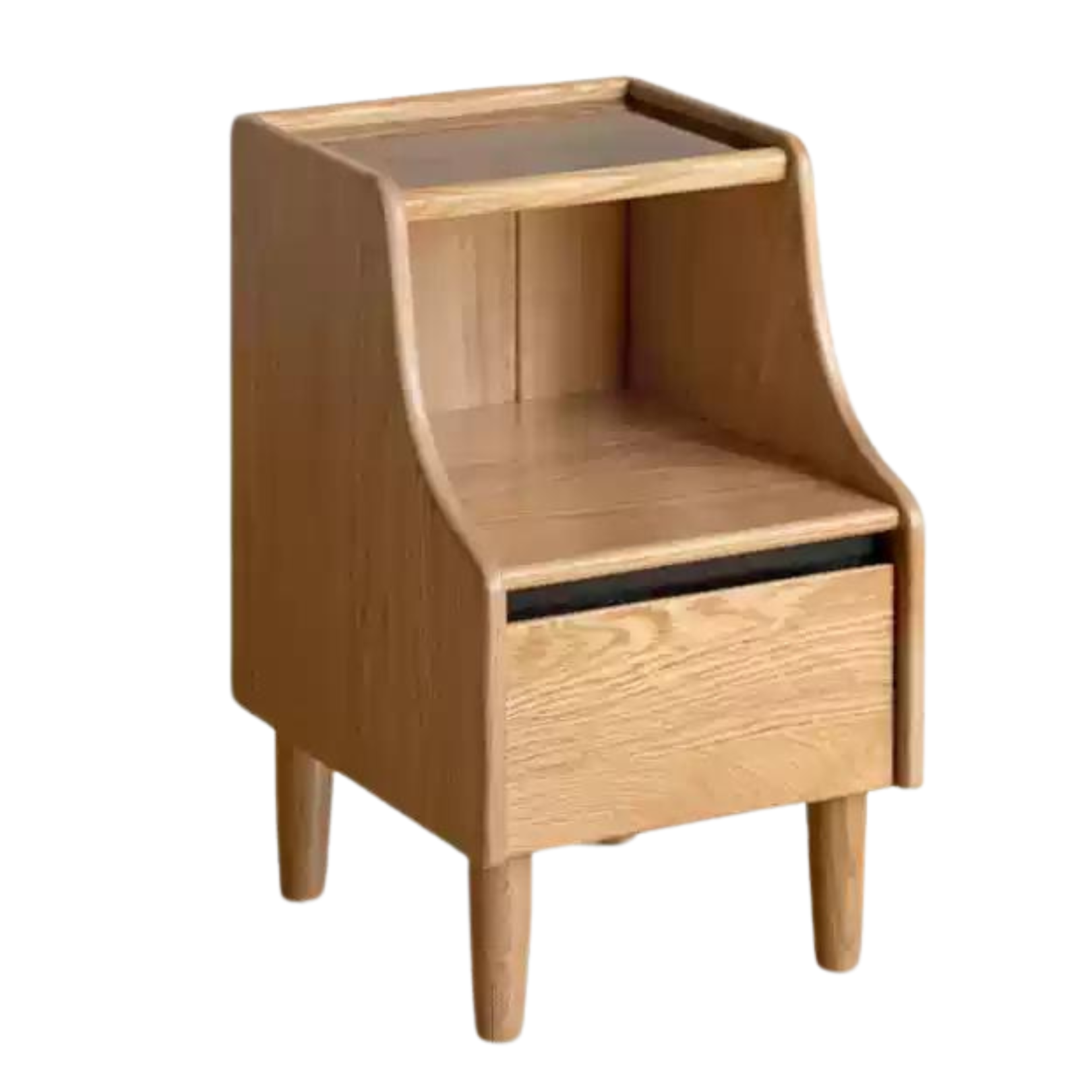Solid Oak Wood Nightstand with Glass Top - Modern Bedside Table for Bedroom, Living Room, or Office