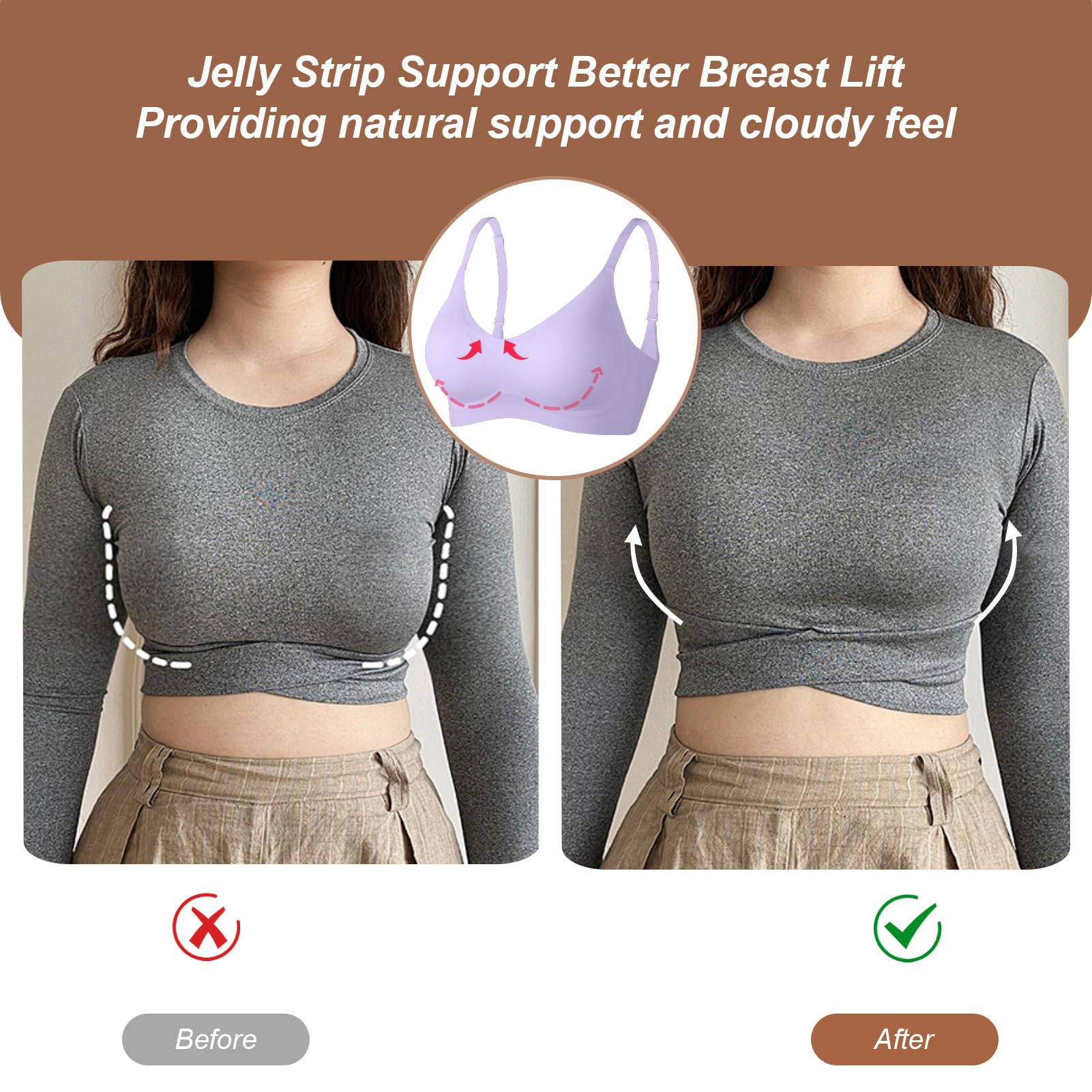 OEAK Women's Push Up Wireless Bralette - Comfortable Seamless V-Neck Bra for Everyday Wear - Perfect for Work, Yoga, and Casual Outfits