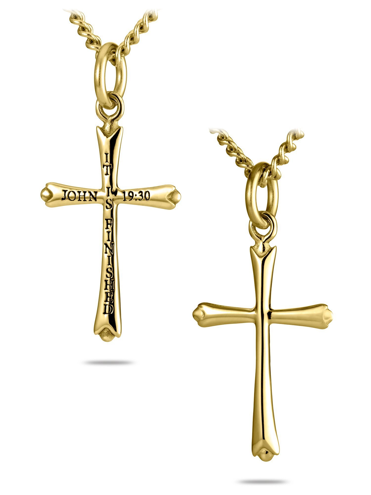 Shields of Strength Men's Thin Cross Necklace with John 19:30 Bible Verse - Christian Jewelry for Daily Wear, Gifts & Spiritual Protection