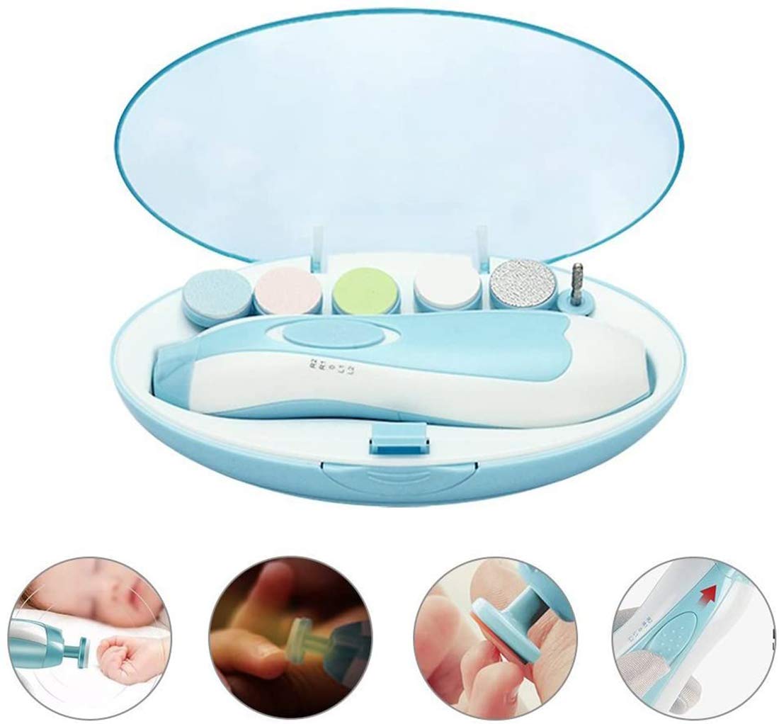 Electric Baby Nail Trimmer with LED Light - Safe & Gentle Nail Clippers Kit for Newborns, Infants & Toddlers | 6 Replaceable Grinding Heads for Fingernails & Toenails | Perfect for Home Use, Travel & Baby Care Essentials