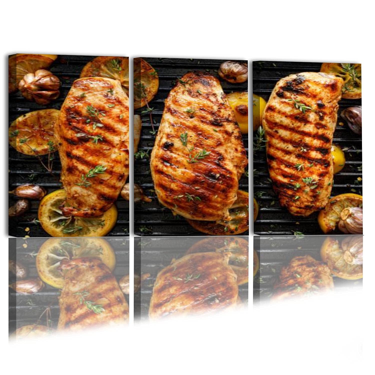 3-Panel Modern Canvas Wall Art - Grilled Chicken Breasts with Thyme, Garlic & Lemon Slices - 20