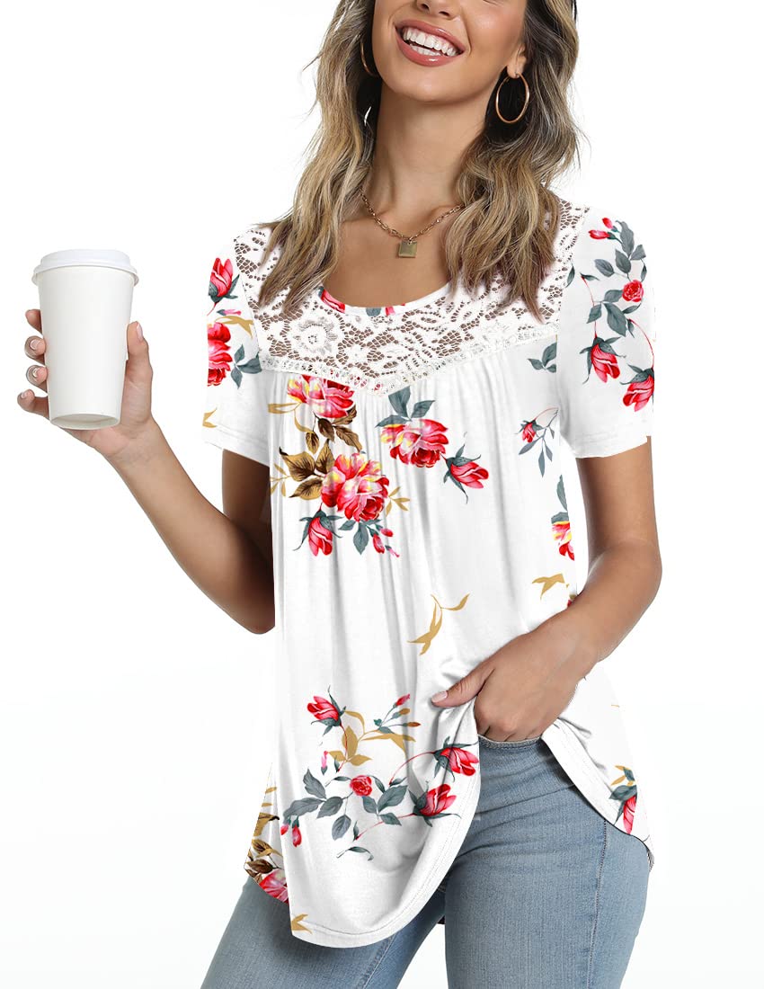 POPYOUNG Women's Summer Henley Shirts - Button Up Casual Short Sleeve Tunic Tops & Blouses | Perfect for Beach Outings, Weekend Brunch and Summer Vacations