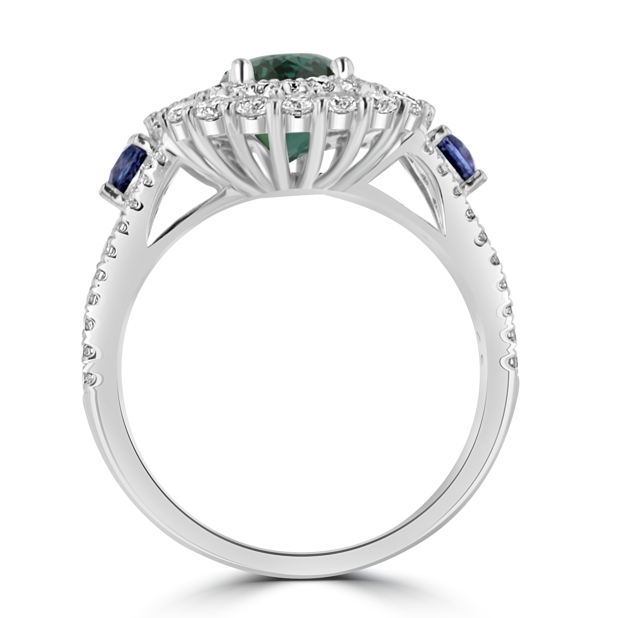 18K White Gold 2.40 CT Alexandrite Color Changing Garnet & Diamond Halo Ring - Elegant Engagement, Anniversary Gift for Women