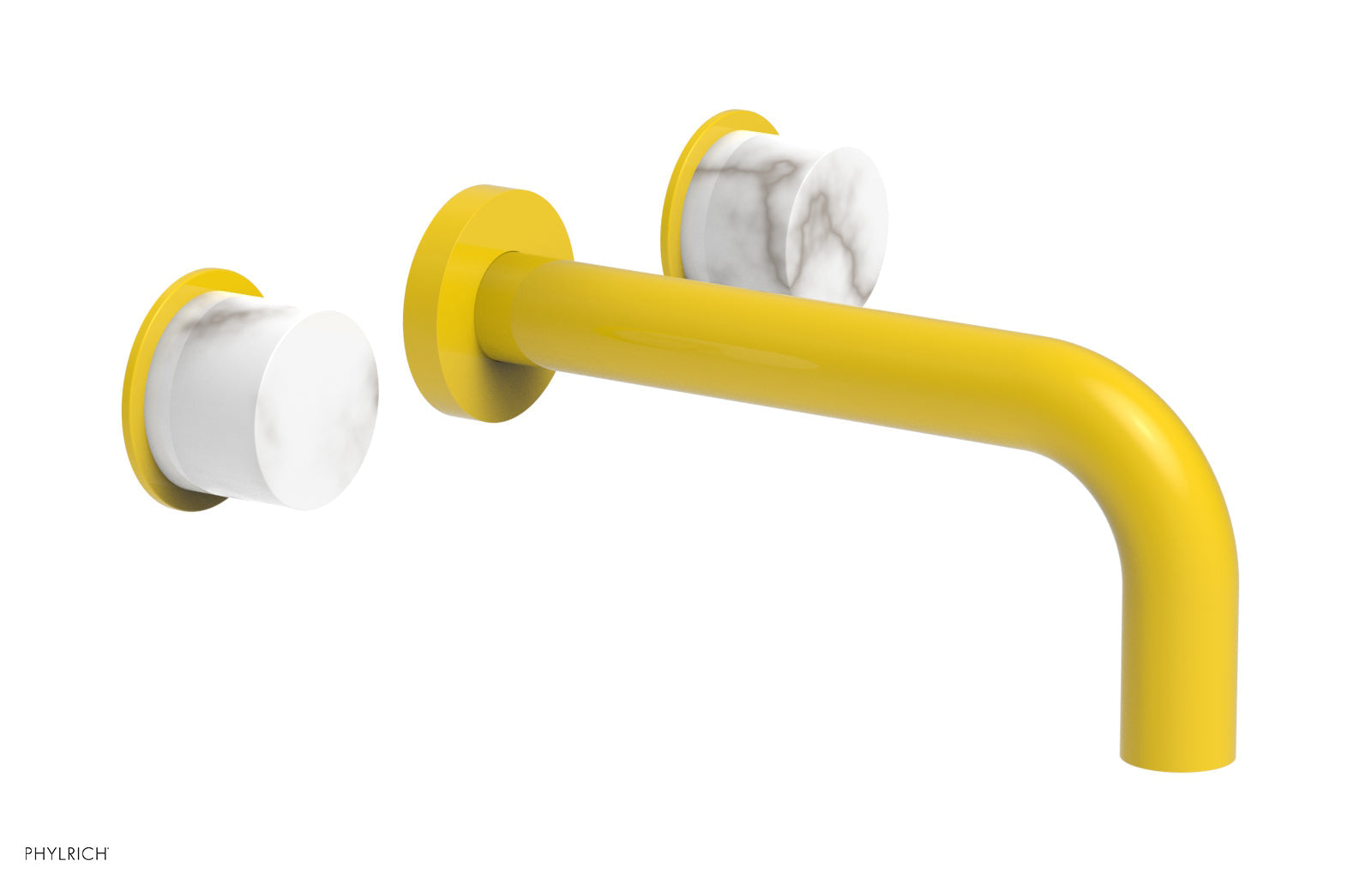 BASIC II Wall Tub Faucet Set with White Marble Handles - 230 58 - Modern Bathroom Sink Faucet for Bathroom Vanity, Powder Room & Guest Bath Installation