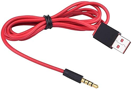 3.5mm Jack to USB Auxiliary Charger Sync Data Transfer Cable for Beats Studio Wireless Headphones, Speakers, Tablets, PCs, MP3 Players - Red | Perfect for Home, Office, and Travel Use