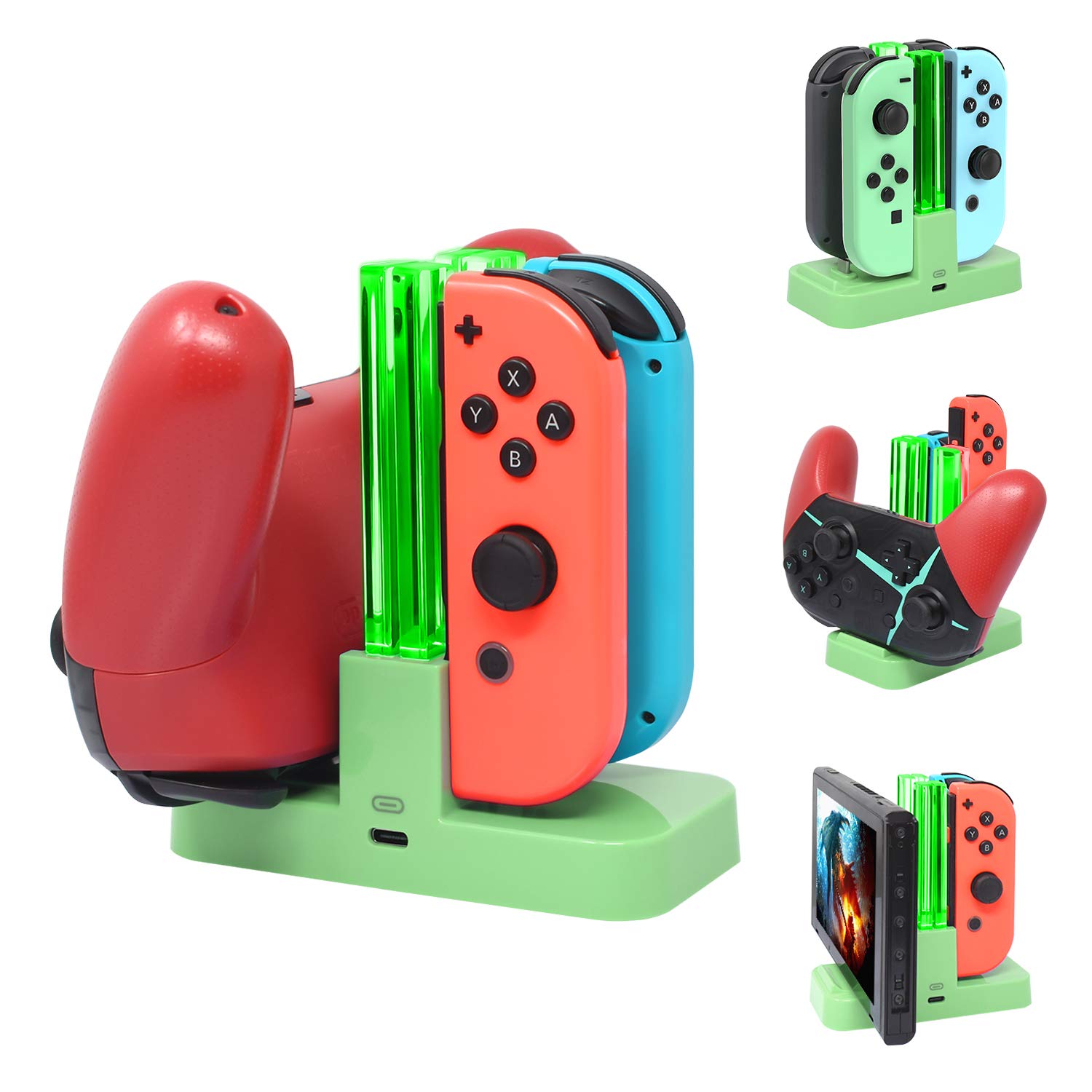 FastSnail Controller Charger Dock Station for Nintendo Switch & OLED Model - Joycon & Pro Controller Charger with LED Indicator & USB-C Cable - Gaming Accessories for Home & Travel Use