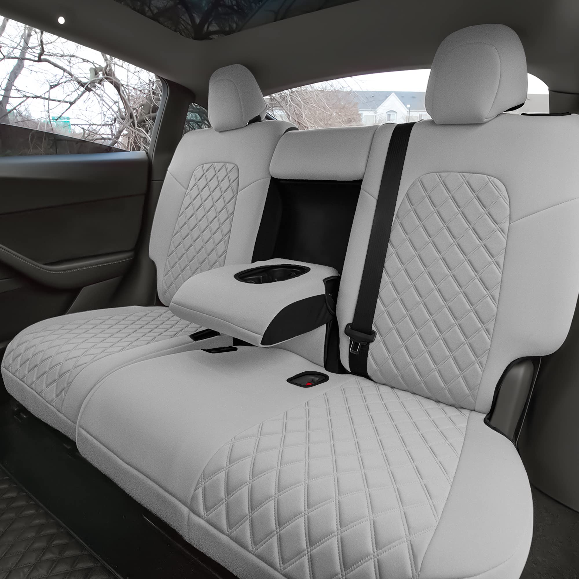 Premium Custom Fit Waterproof Seat Covers for Tesla Model Y (2020-2024) - Rear Set in Durable Solid Gray | Perfect for Road Trips, Family Protection & Interior Upgrade