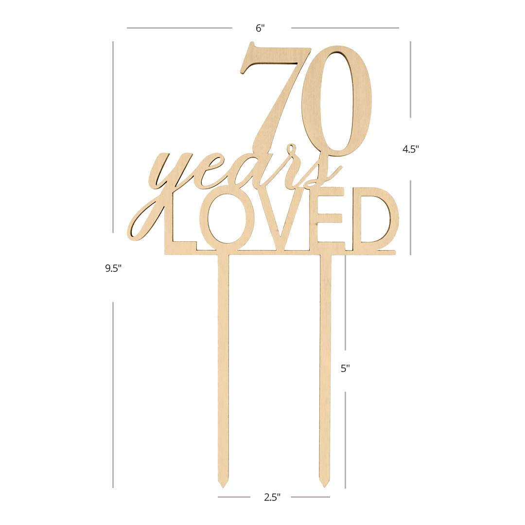 70th Anniversary Cake Topper - Rustic Chic Wooden Wedding Cake Decor for 70 Years Loved Celebration, Birthday or Anniversary Party - Laser Cut Cake Decoration for Wedding, Birthday & Special Events
