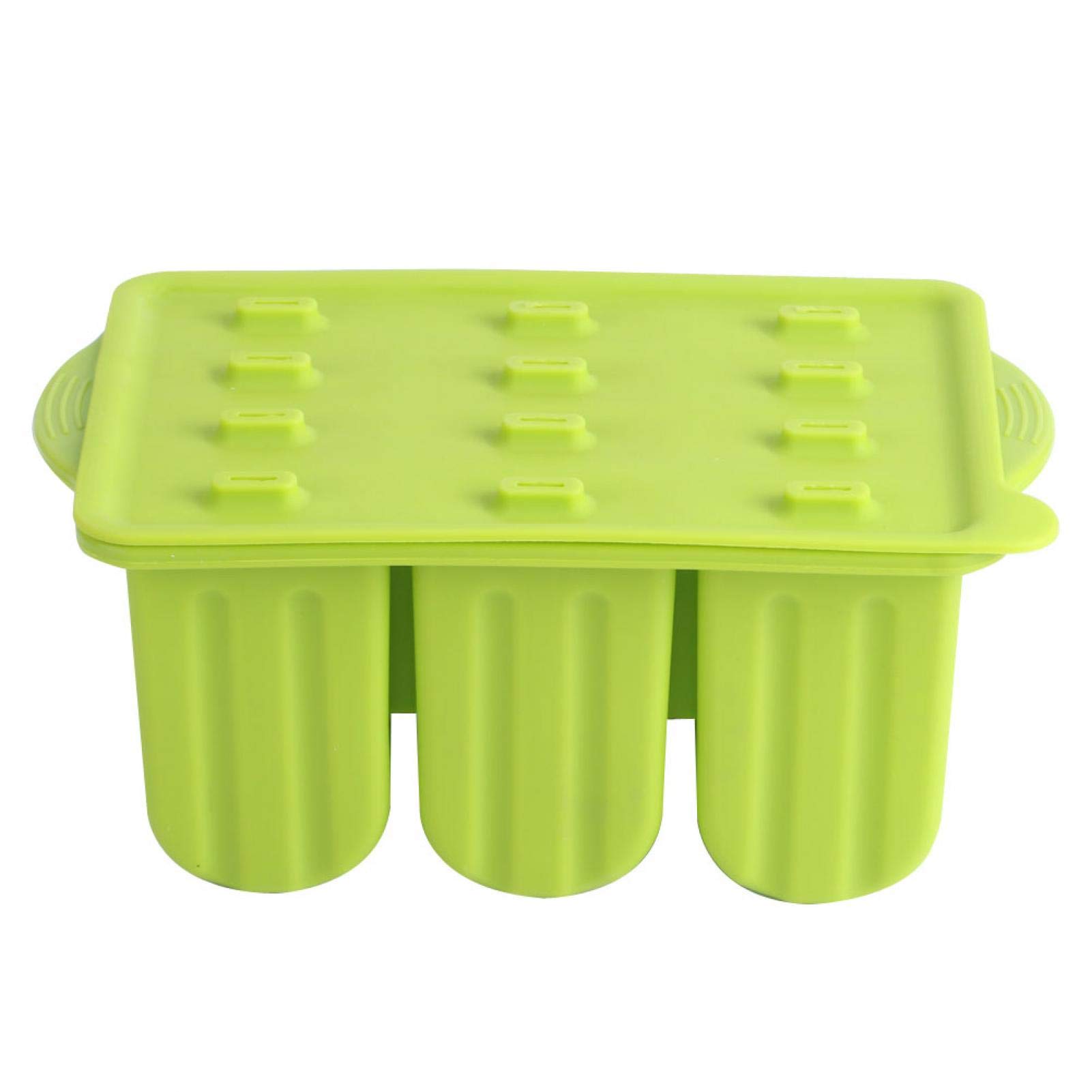 Premium 12-Grid Food Grade Silicone Ice Cream Mold with Lid & Sticks - BPA Free Ice Cream Maker Tool for Homemade Gelato, Sorbet, Yogurt Pops (Green) - Perfect for Summer Parties, Kids Snacks & DIY Desserts