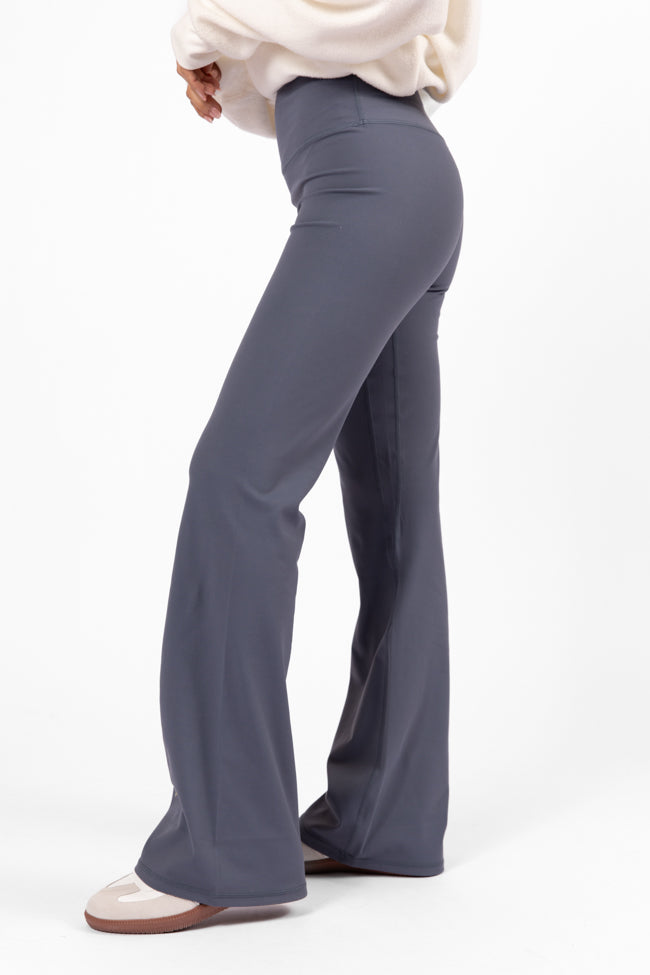 Navy Blue Flare Knit Leggings for Women - High Waisted Yoga Pants with Comfort Stretch - Perfect for Yoga, Workouts & Casual Wear