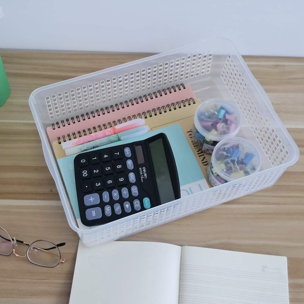 Kekow 6-Pack Clear Plastic File Organizer Trays - Stackable Paper Storage Baskets for Office, Home & School Organization | Perfect for Desk, Drawer & Shelf Storage