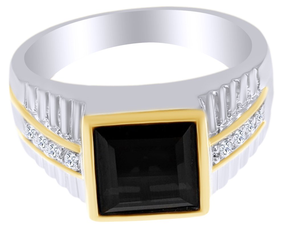5.89 Ct Square Cut Black CZ & White Topaz Men's Ring in 14K Gold Over Sterling Silver - Elegant Two-Tone Jewelry Gift for Him, Perfect for Weddings, Anniversaries and Special Occasions