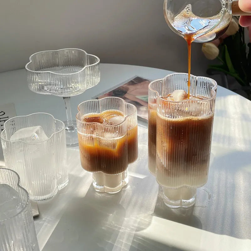 Elegant Floral Scalloped Edge Glass Cups & Carafe Set - Perfect for Tea Parties, Bridal Showers, and Home Decor