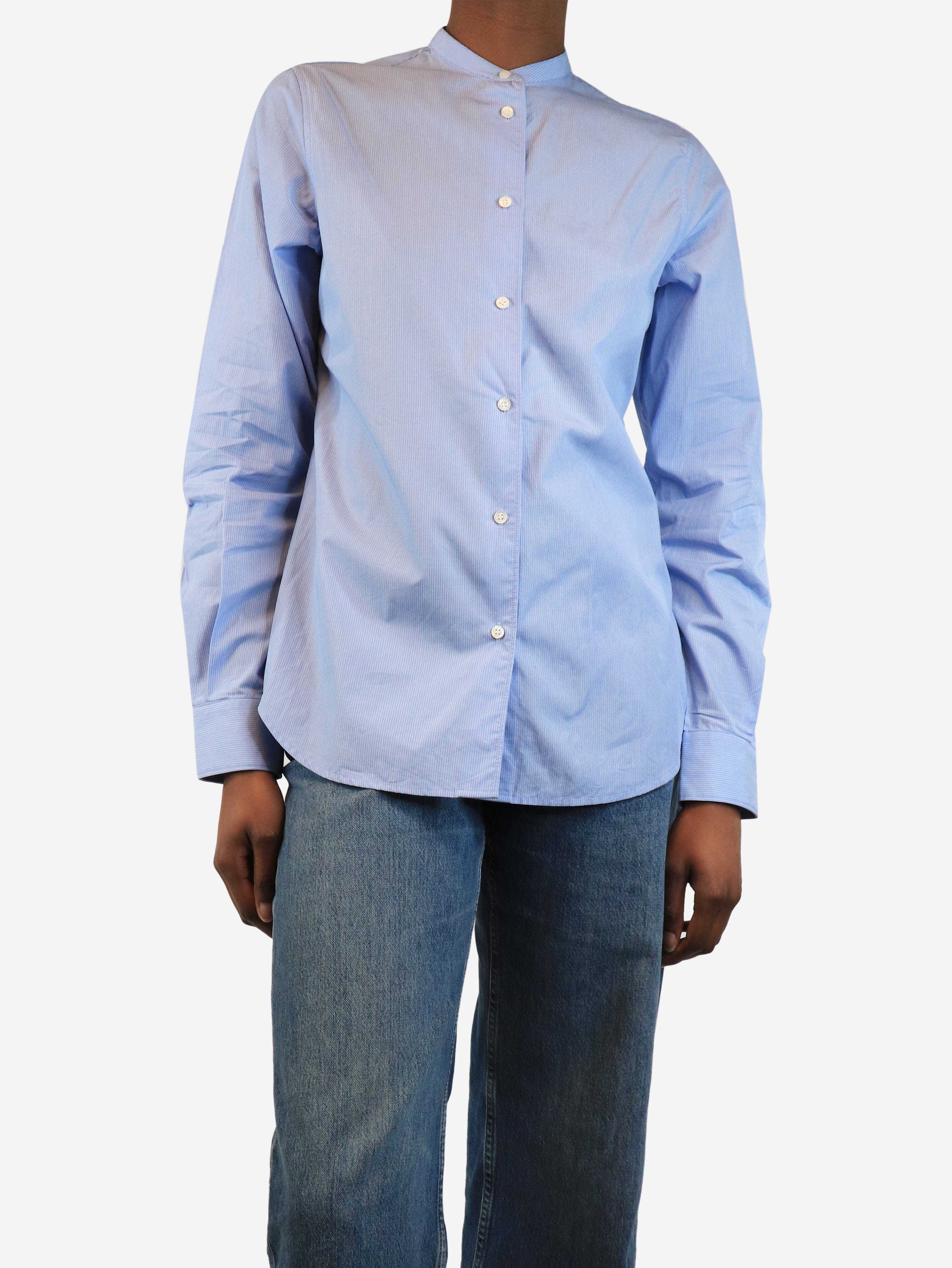 Stylish Blue Pinstripe Shirt for Women - UK Size 8 | Perfect for Office Wear, Business Meetings & Smart Casual Outfits