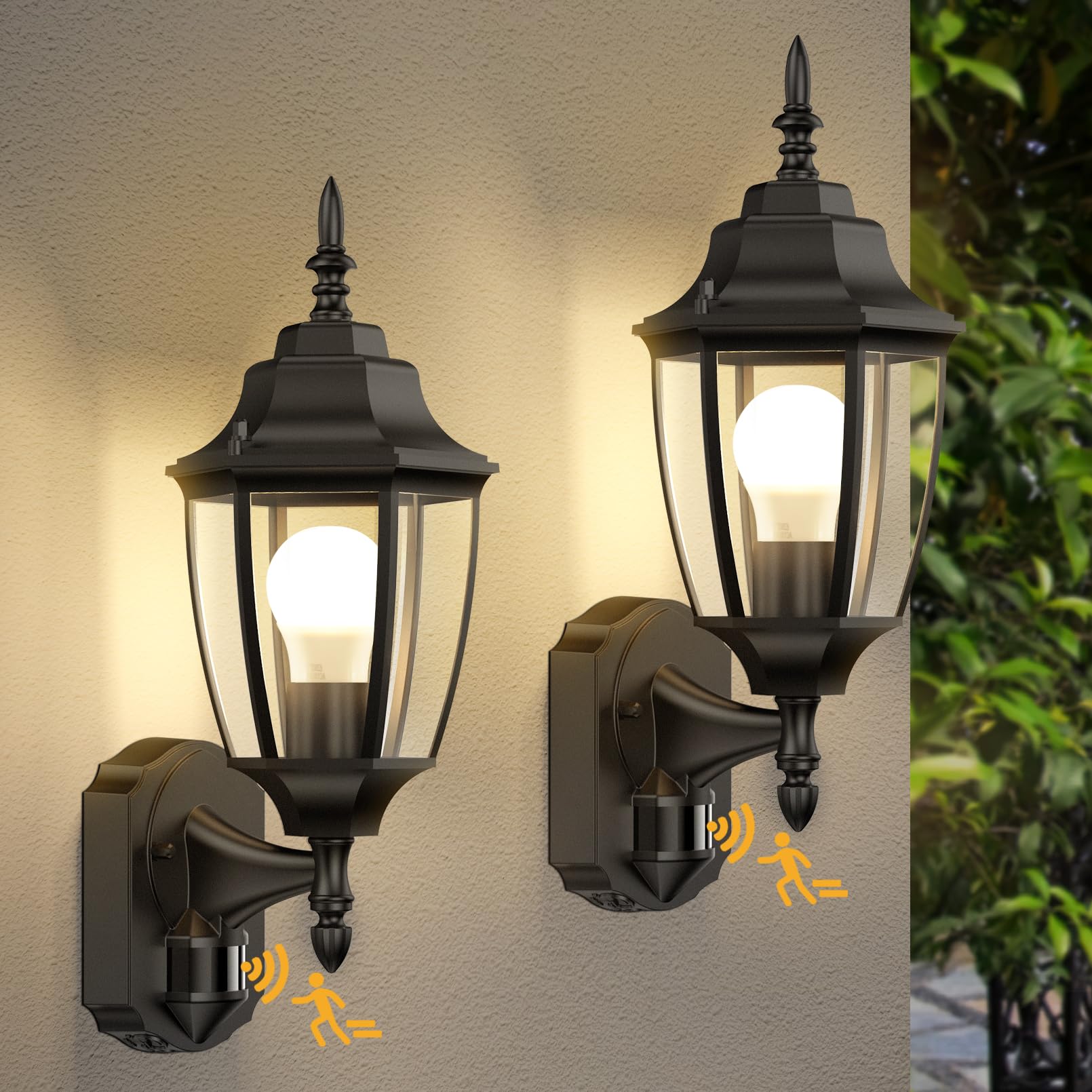 Lamomo 2 Pack Outdoor Wall Sconce with Dusk to Dawn Motion Sensor - 3 Lighting Modes, Aluminum Anti-Rust & Waterproof Exterior Light Fixture - Perfect for Porch, Patio, Front Door, Garage & Backyard Security Lighting