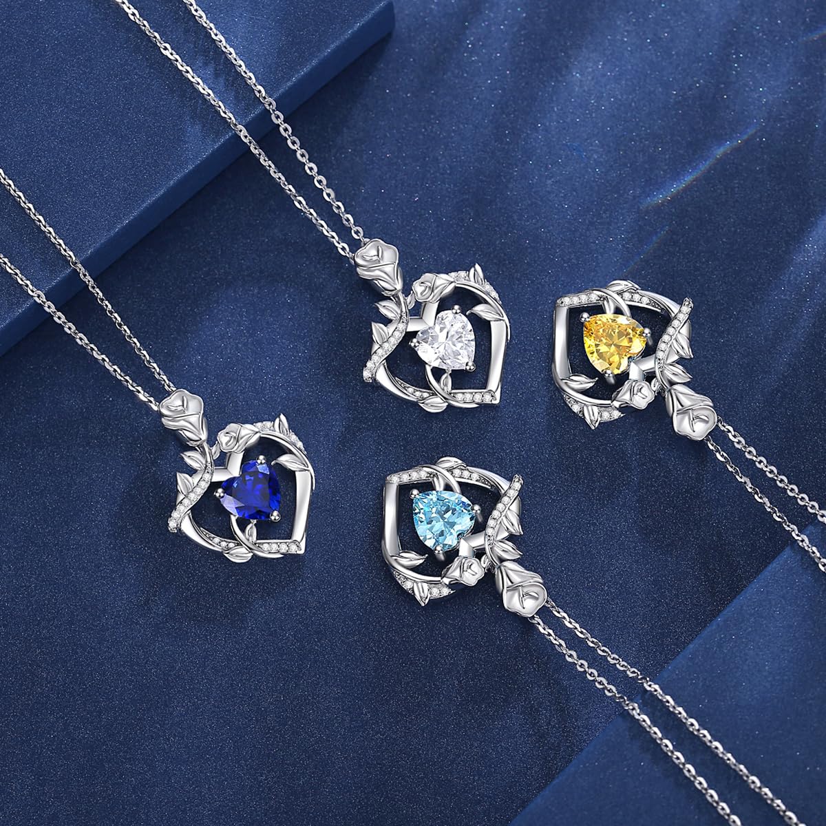 AGVANA Sterling Silver Rose Flower Heart Birthstone Necklace for Women - Dreamy Rose Pendant Fine Jewelry, 18