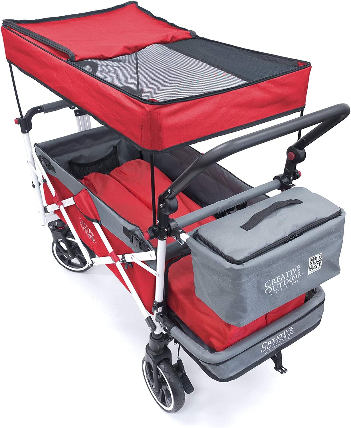 Titanium Series Plus Push Pull Collapsible Stroller Wagon for Kids - 150lbs Weight Capacity, Foldable Design with Sun Canopy (Red & Grey) - Perfect for Beach Trips, Park Outings & Garden Adventures | Outdoor Family Stroller Cart