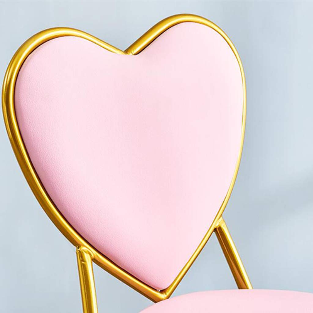 Heart-Shaped Makeup Stool - Blue PU Leather Dressing Chair with Golden Metal Legs for Girls Bedroom, Vanity Table & Dining Room Decor