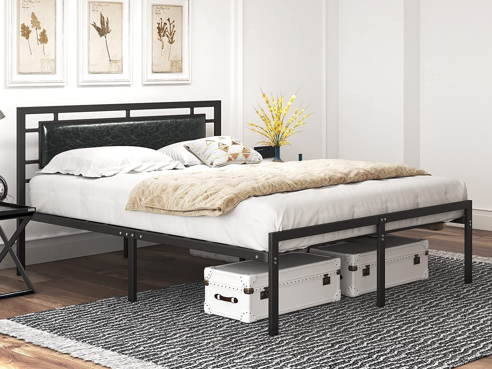 Vintage Metal Platform Bed Frame with Headboard - Sturdy Steel Slat Support, No Box Spring Needed, Easy Assembly - Perfect for Bedrooms, Guest Rooms, and Dorm Rooms