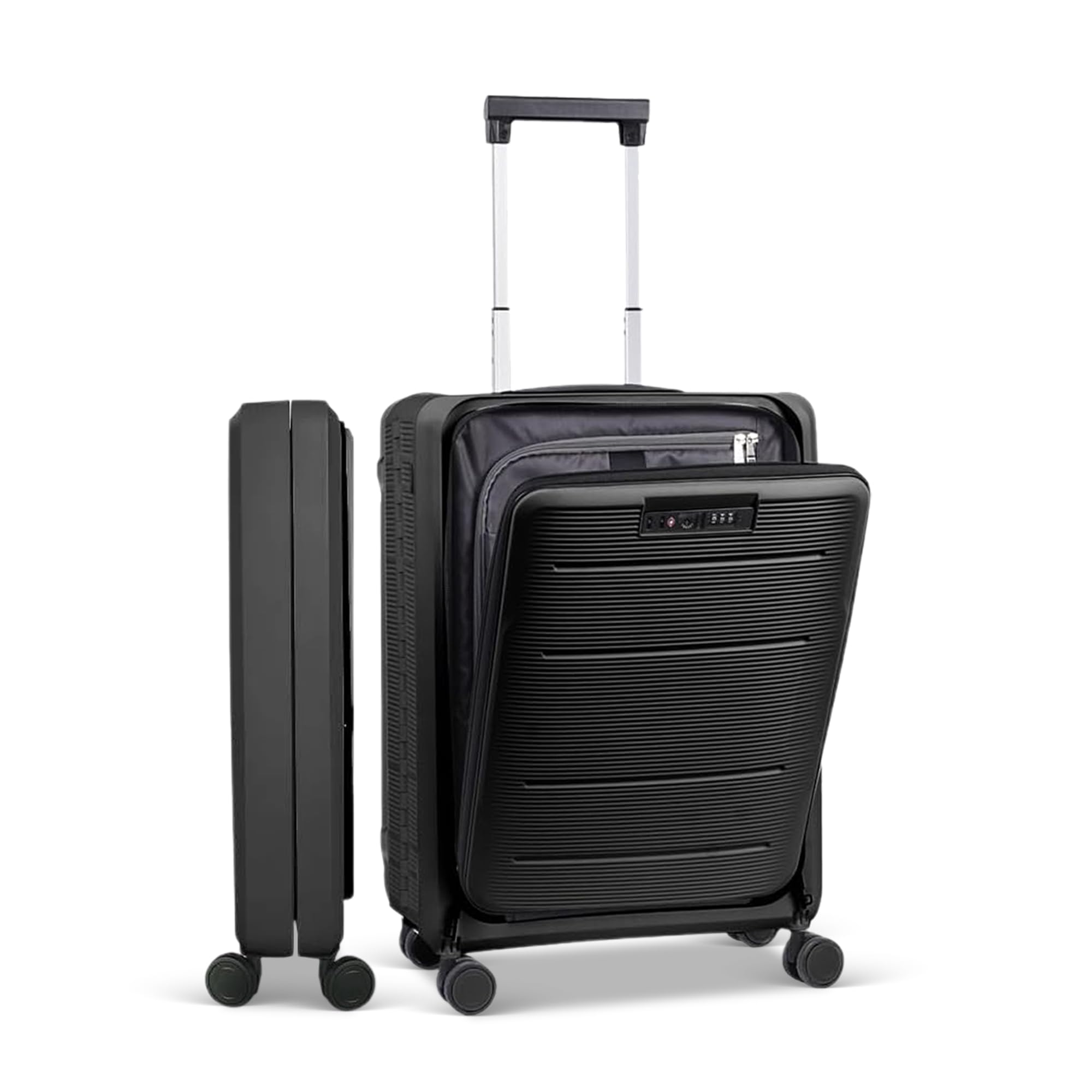 Black Expandable Hard Shell Carry-On Luggage with 360° Spinner Wheels & TSA Lock - 22x14x9 Inch Collapsible Lightweight Suitcase for Air Travel, Business Trips & Weekend Getaways