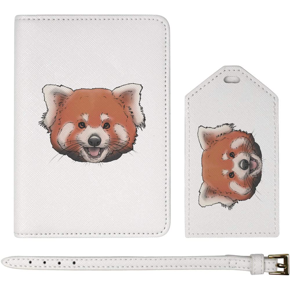 Azeeda 'Red Panda' Passport Cover & Luggage Tag Travel Set - Premium Leather Travel Accessories for International Trips & Vacations (PA00017240) - Perfect for Airplane Travel, Business Trips & Holiday Gifts
