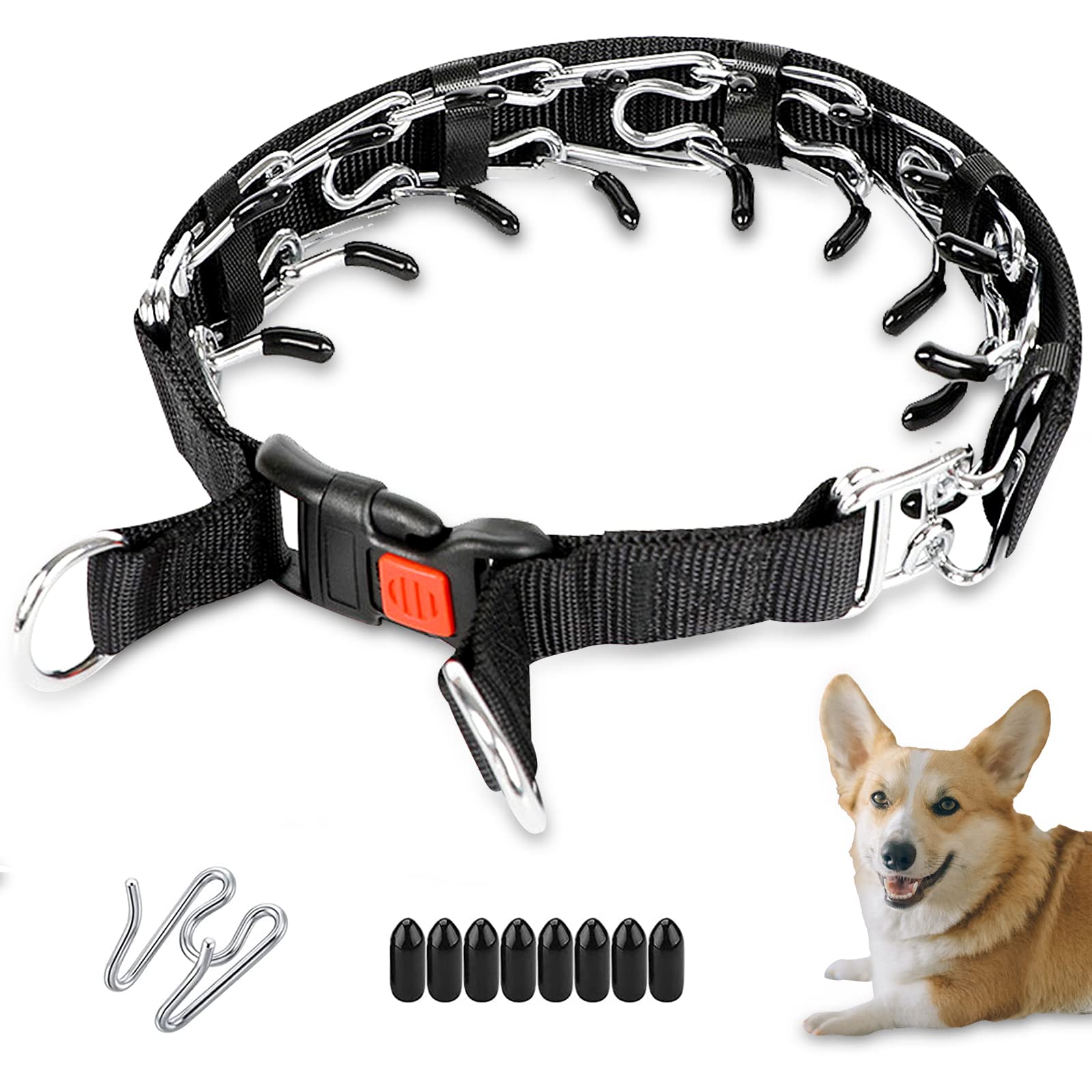 No Pull Dog Prong Training Collar - Adjustable Pinch Collar with Quick Release Snap Buckle & Comfort Tips for Small to Medium Dogs - Perfect for Obedience Training & Behavior Correction