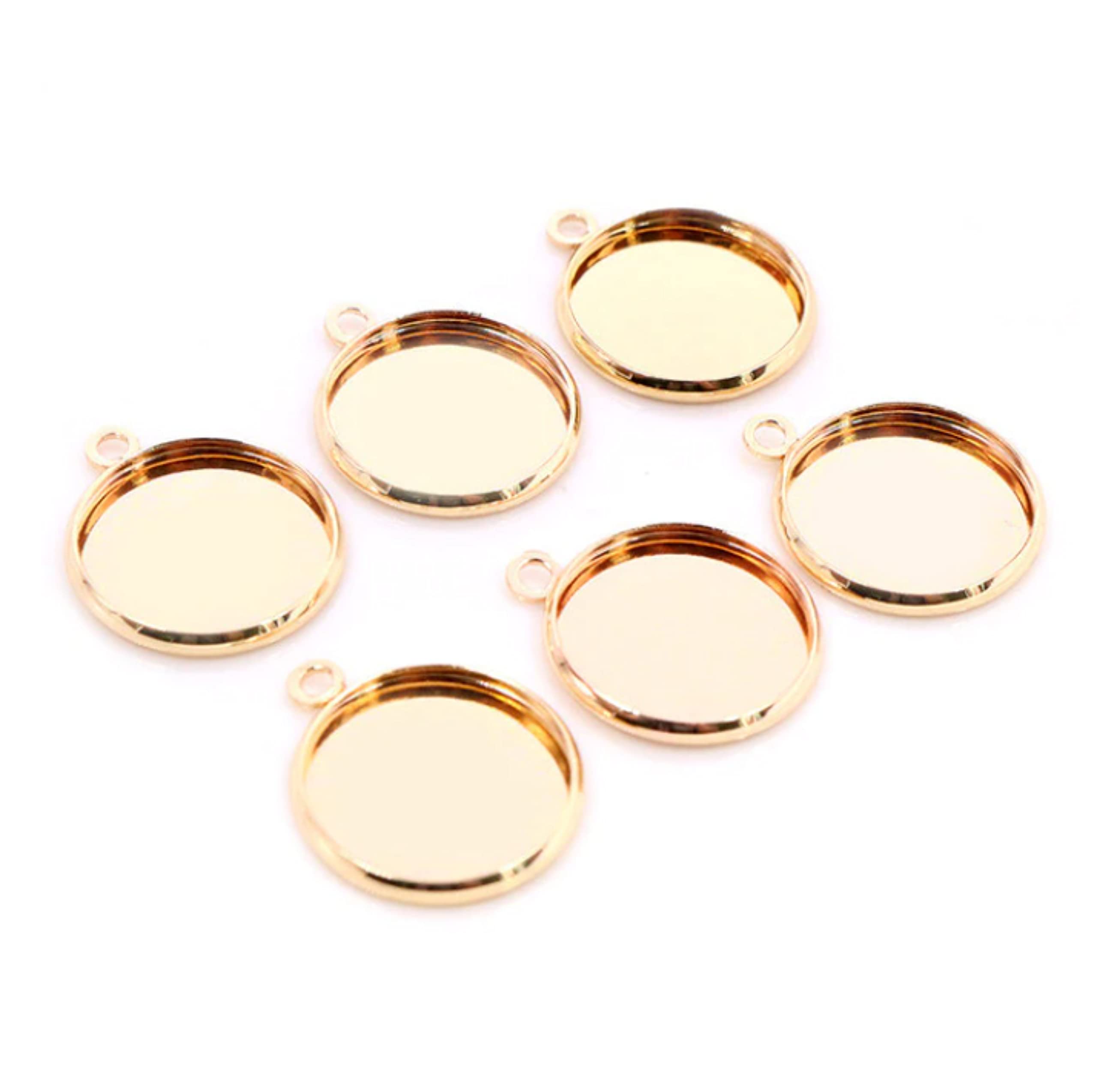 12mm Gold Round Charm KC Bezel Pendant Trays for DIY Jewelry Making - Perfect for Necklaces, Bracelets & Craft Projects