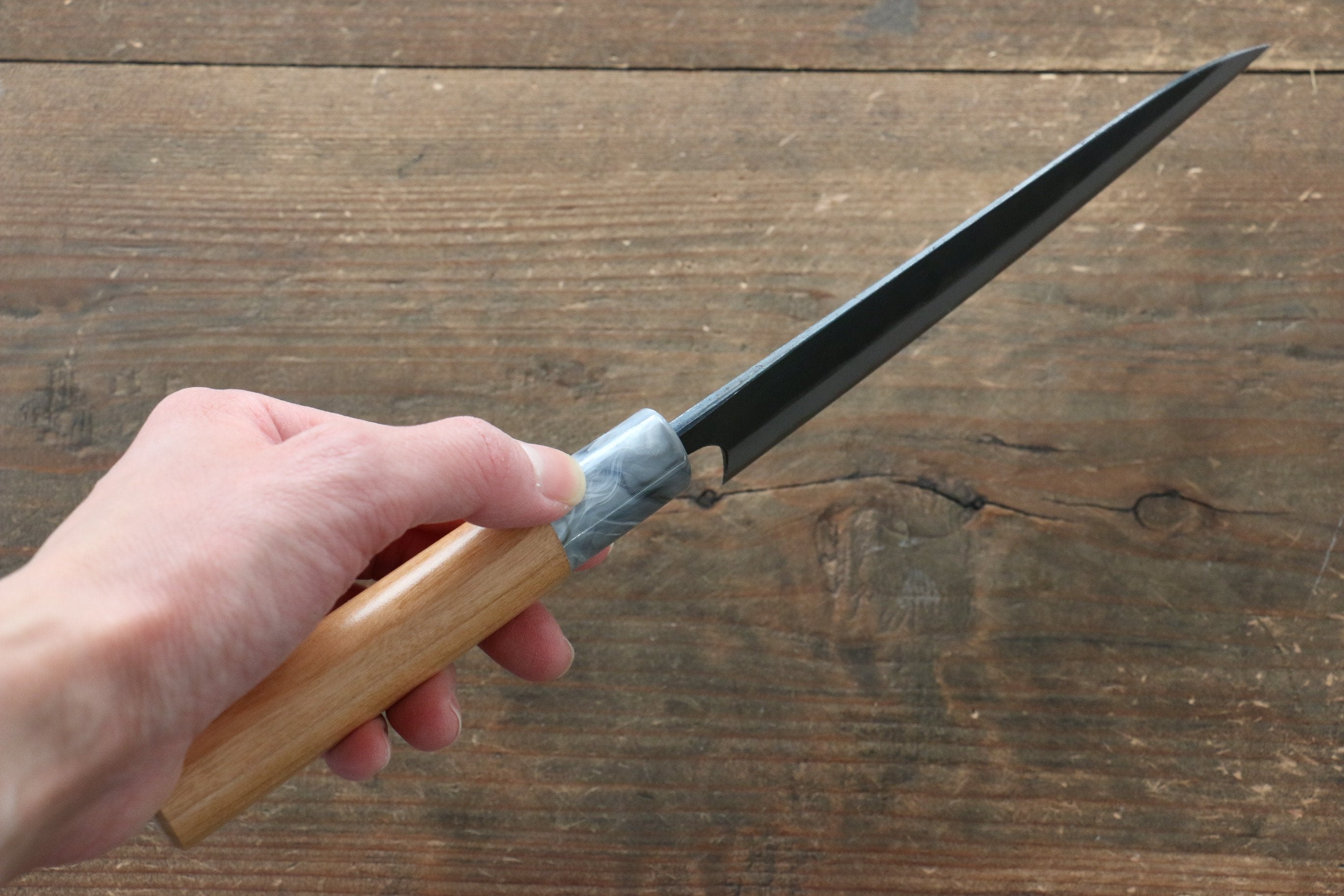 Masakage Mizu Blue Steel No.2 Petty Knife 150mm - Japanese Chef's Utility Knife with Black Finish & American Cherry Wood Handle - Perfect for Slicing, Peeling and Precision Kitchen Tasks