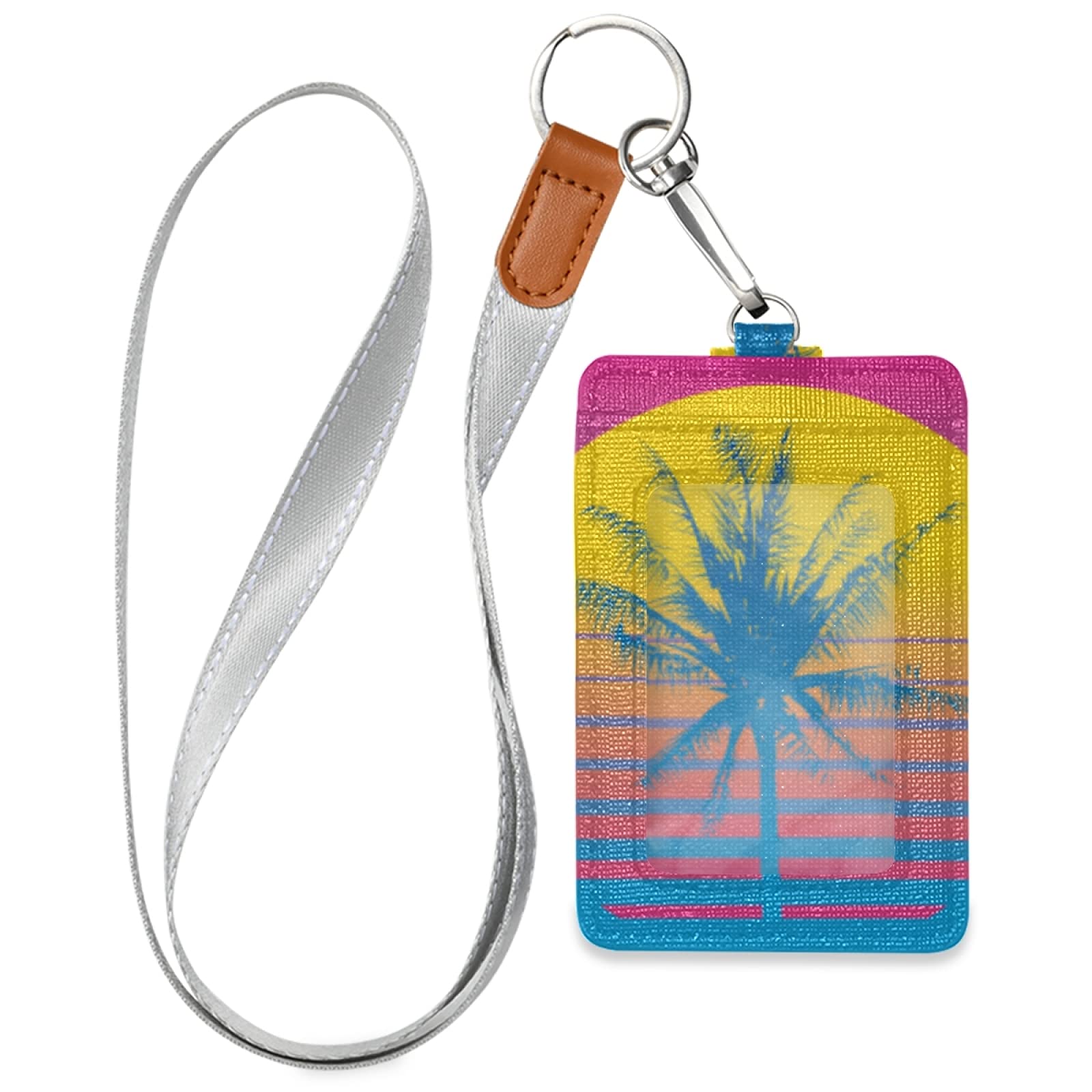 Retro Vertical Leather ID Badge Holder with Lanyard - Office & School Use