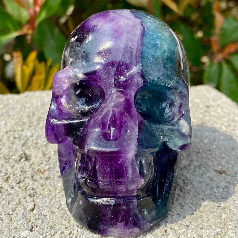 Natural Fluorite Skull Carving - Raw Quartz Crystal Healing Stone for Reiki & Energy Cleansing | Mineral Specimen for Home Decor, Meditation & Spiritual Practice