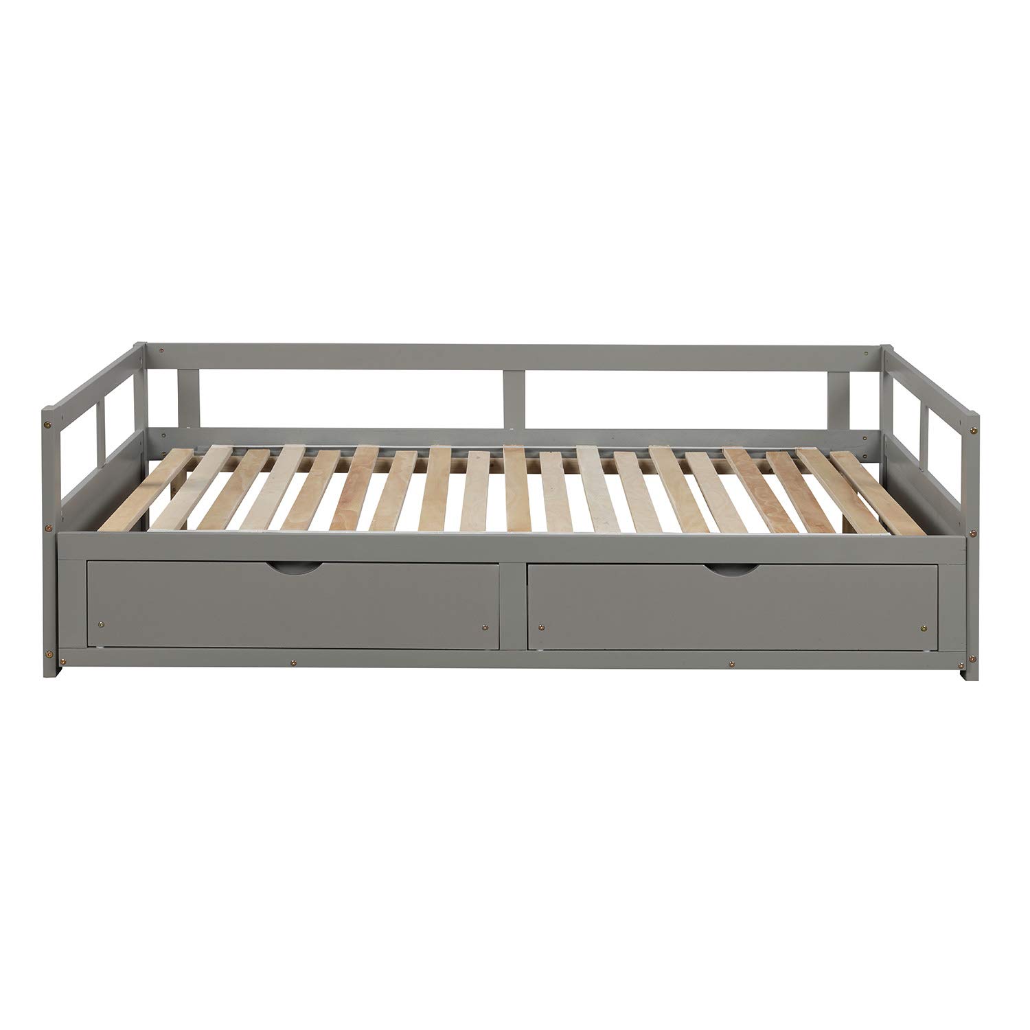 Wooden Daybed with Trundle & Storage - Twin to King Convertible Sofa Bed for Bedroom & Living Room - Gray