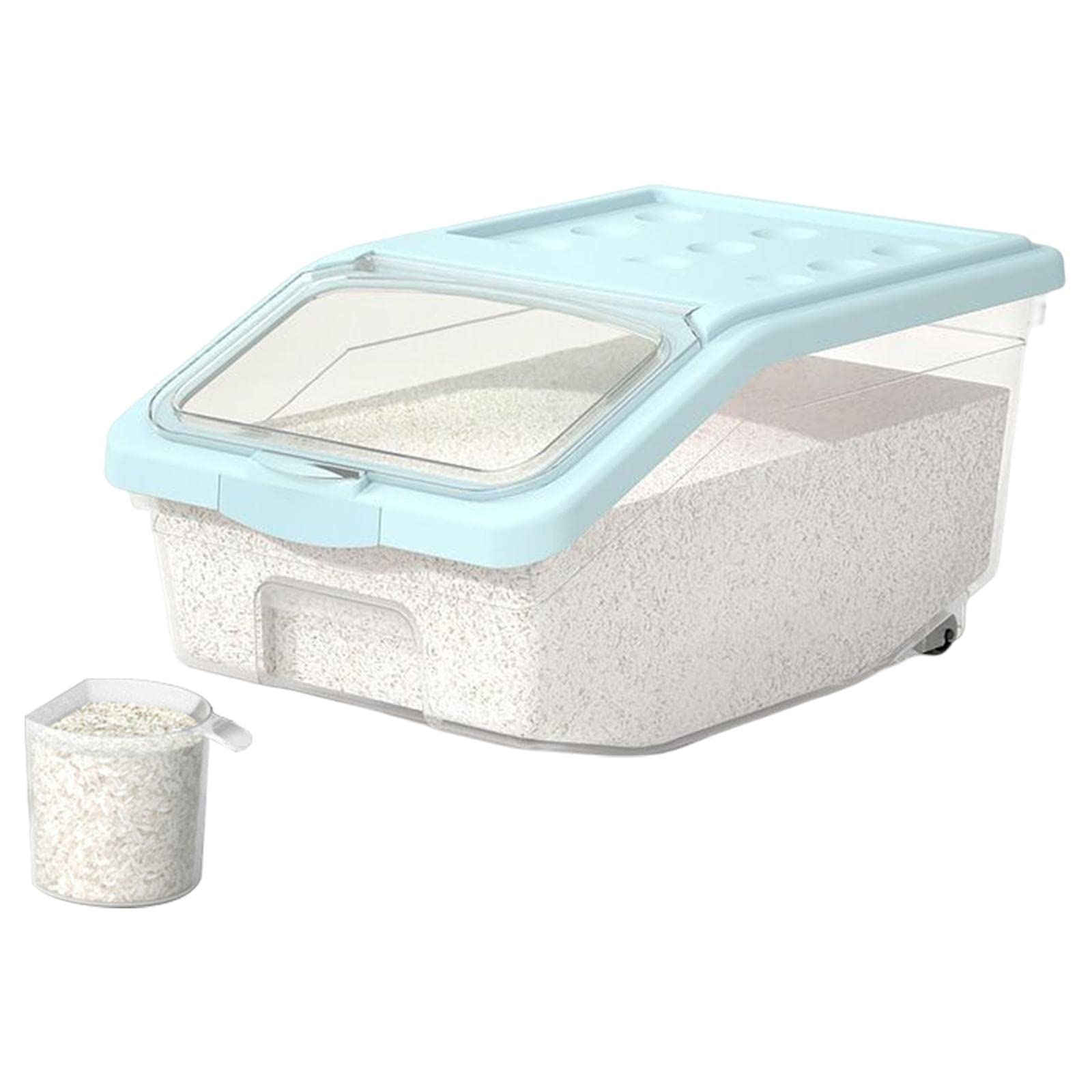 SM SunniMix Large Capacity Rice Storage Box - 15 lbs Airtight Food Container for Kitchen, Cat Food, Grains & Dry Goods | Dustproof & Sealed PP Plastic | Perfect for Pantry Organization & Pet Food Storage (Blue)