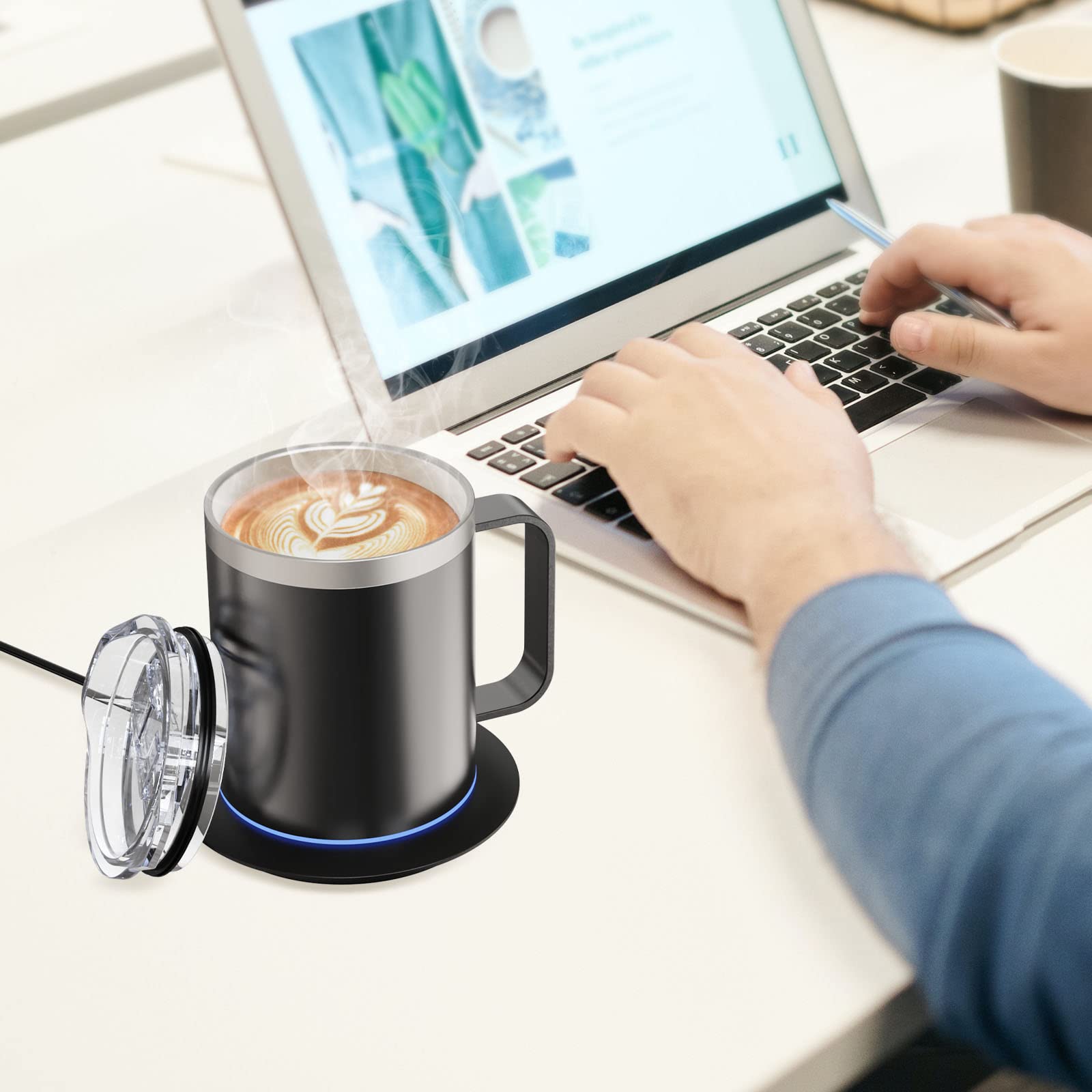 Electric Coffee Mug Warmer Set - 12oz USB-Powered Self-Heating Mug with 10H Auto Shutoff (131°F) - Perfect for Office Desk, Home & Travel - Black
