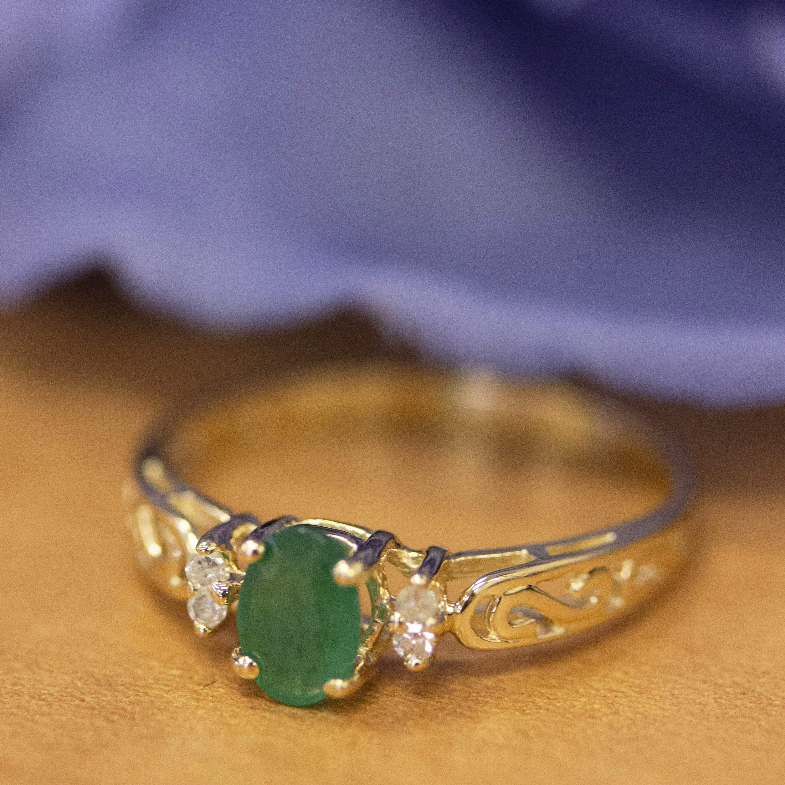 10K Yellow Gold Emerald and Diamond Ring for Women - Elegant Jewelry Gift for Engagement, Anniversary & Special Occasions
