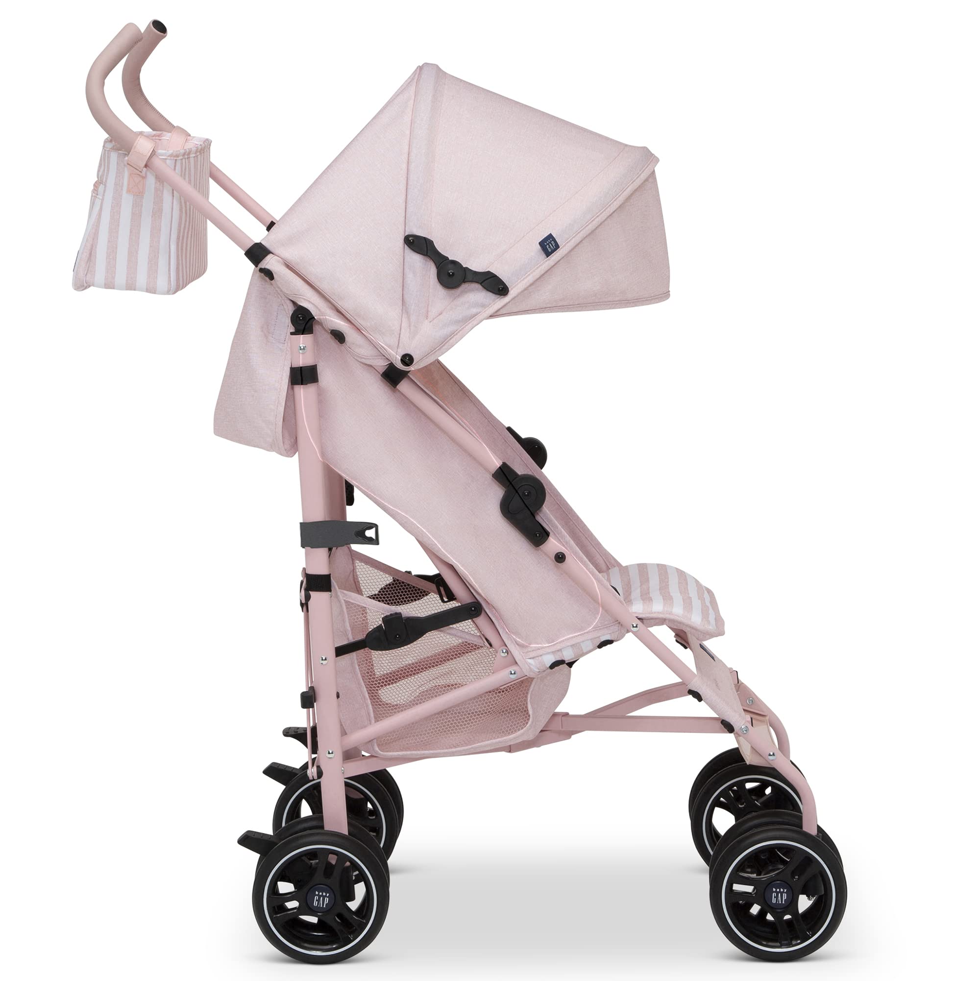 BabyGap Classic Lightweight Stroller with Recline - Compact Foldable Travel Stroller with Removable Parent Organizer - Eco-Friendly Sustainable Baby Stroller in Pink Stripes - Perfect for Newborns, Toddlers & Air Travel
