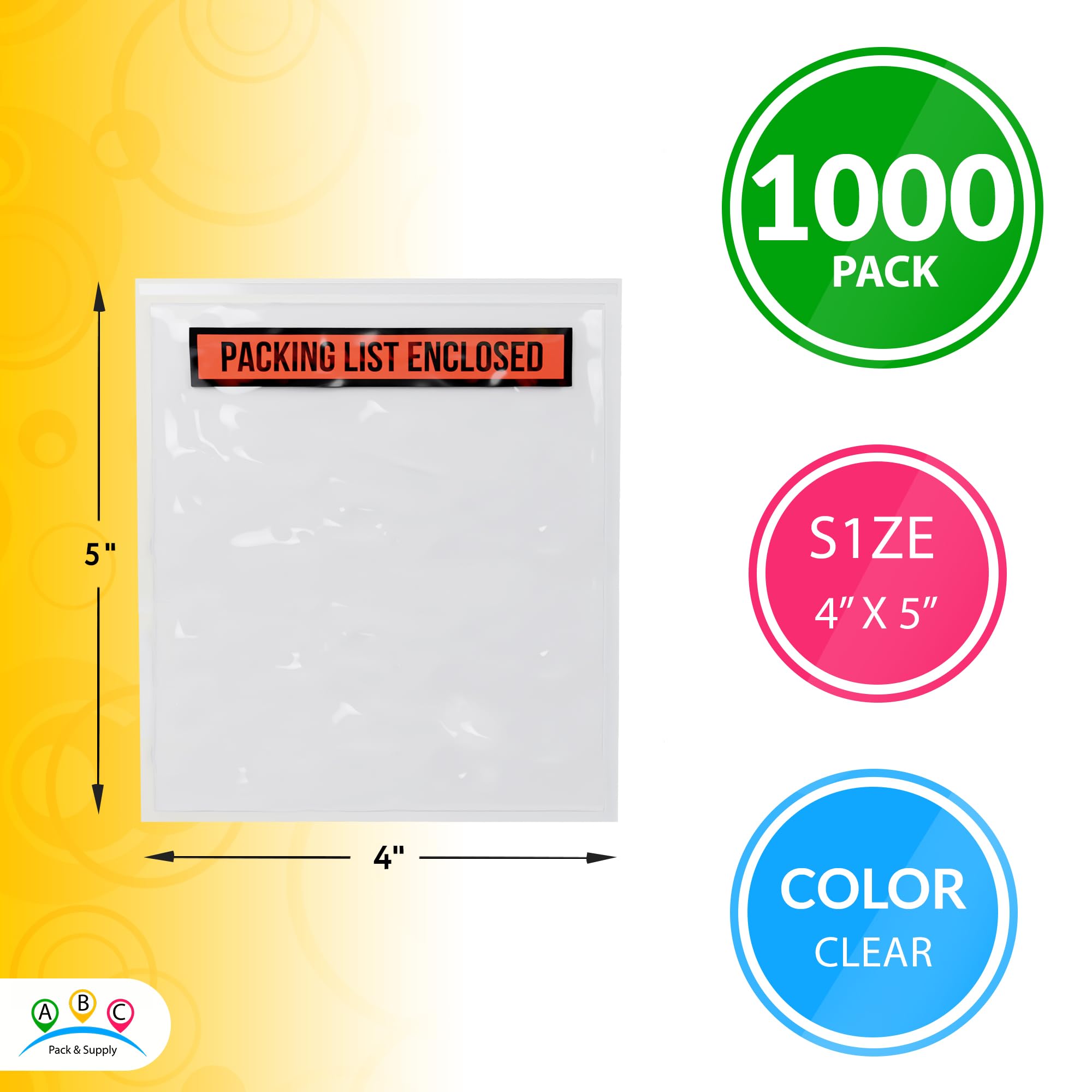 1000 Pack Clear, Red & Black 2 Mil Polyethylene Packing Slip Envelopes - 4 x 5 Inch Self Seal Packing List Pouches for Shipping, Invoices & Documents | Durable ABC Packing List Enclosed Envelopes for Business & E-commerce