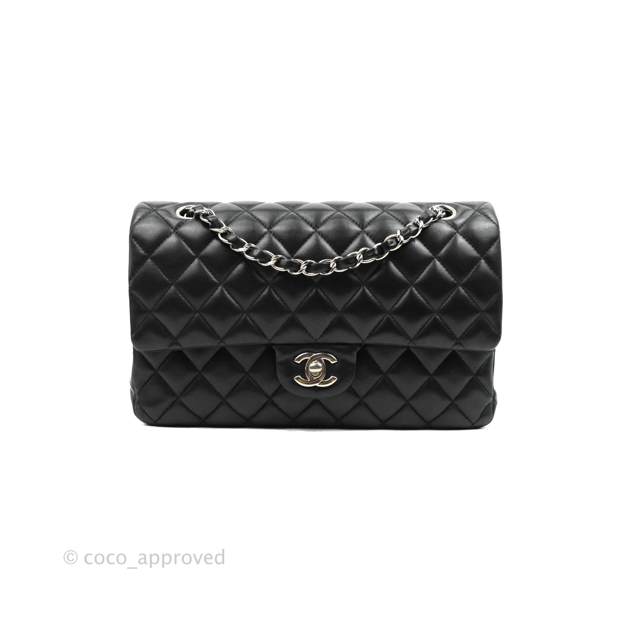 Chanel Classic M/L Medium Double Flap Bag - Black Lambskin Leather with Silver Hardware | Luxury Handbag for Women, Perfect for Work, Evening Events & Everyday Use